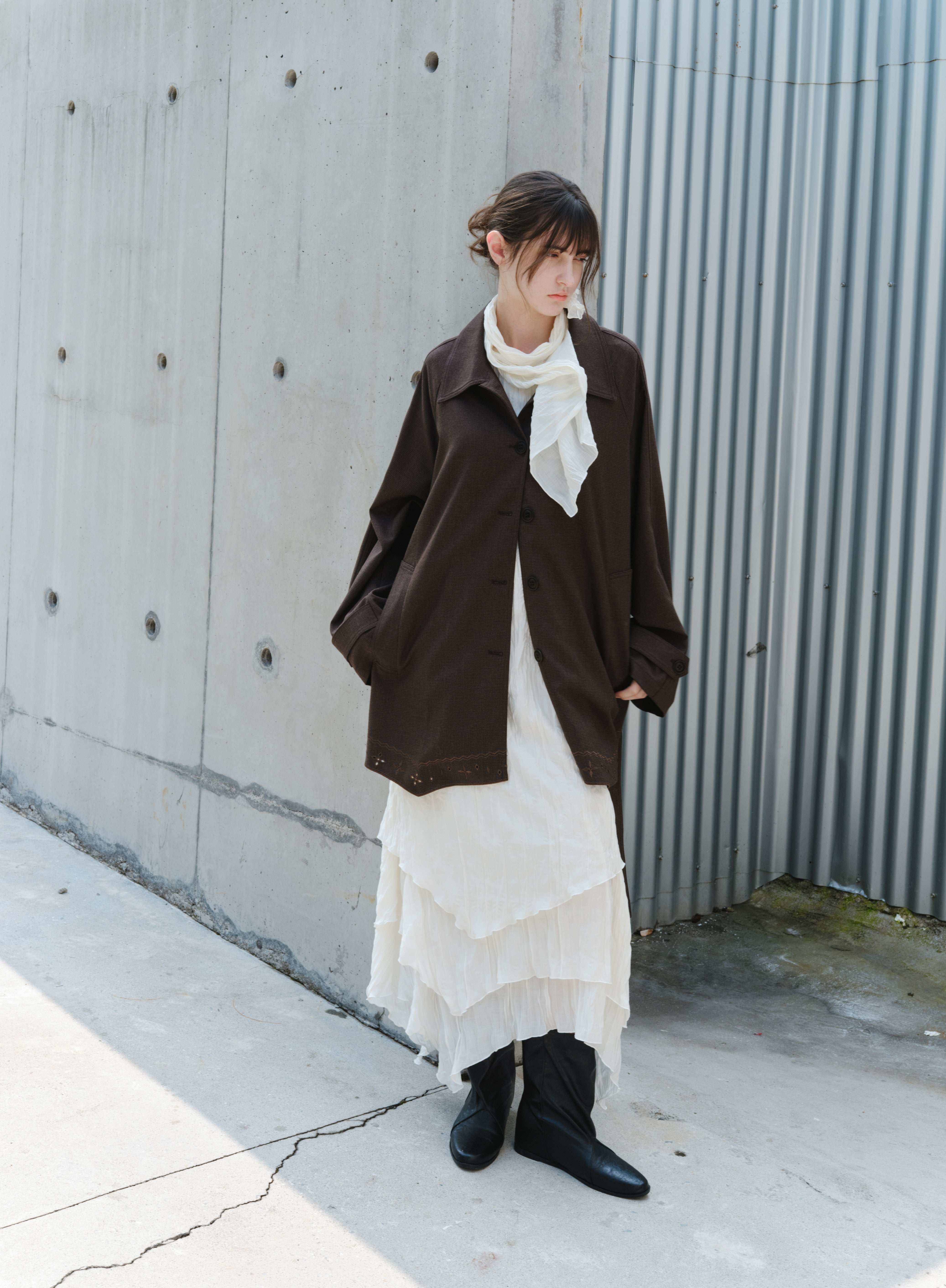 EMBROIDERY HEM MIDI TRENCH