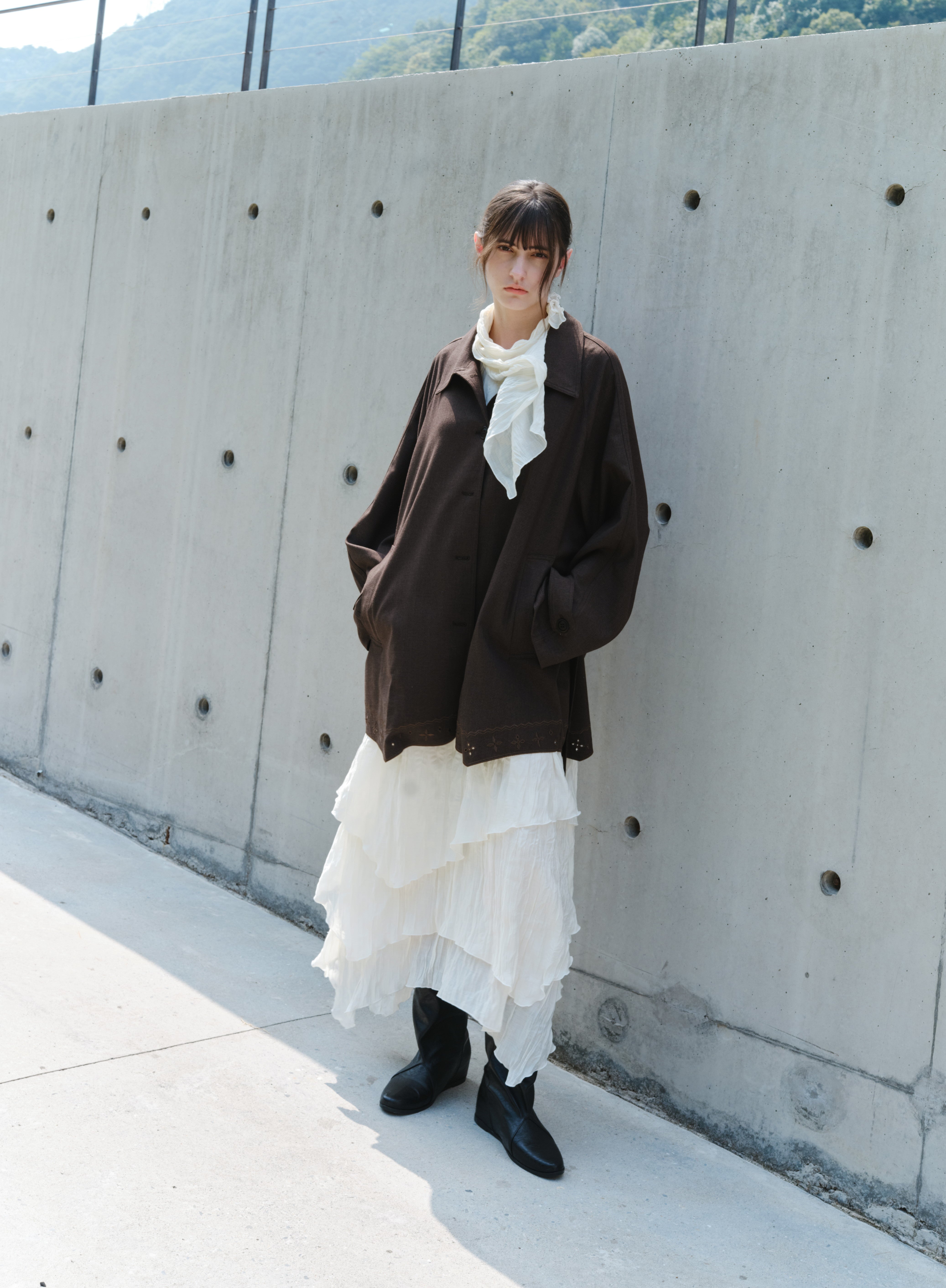 EMBROIDERY HEM MIDI TRENCH