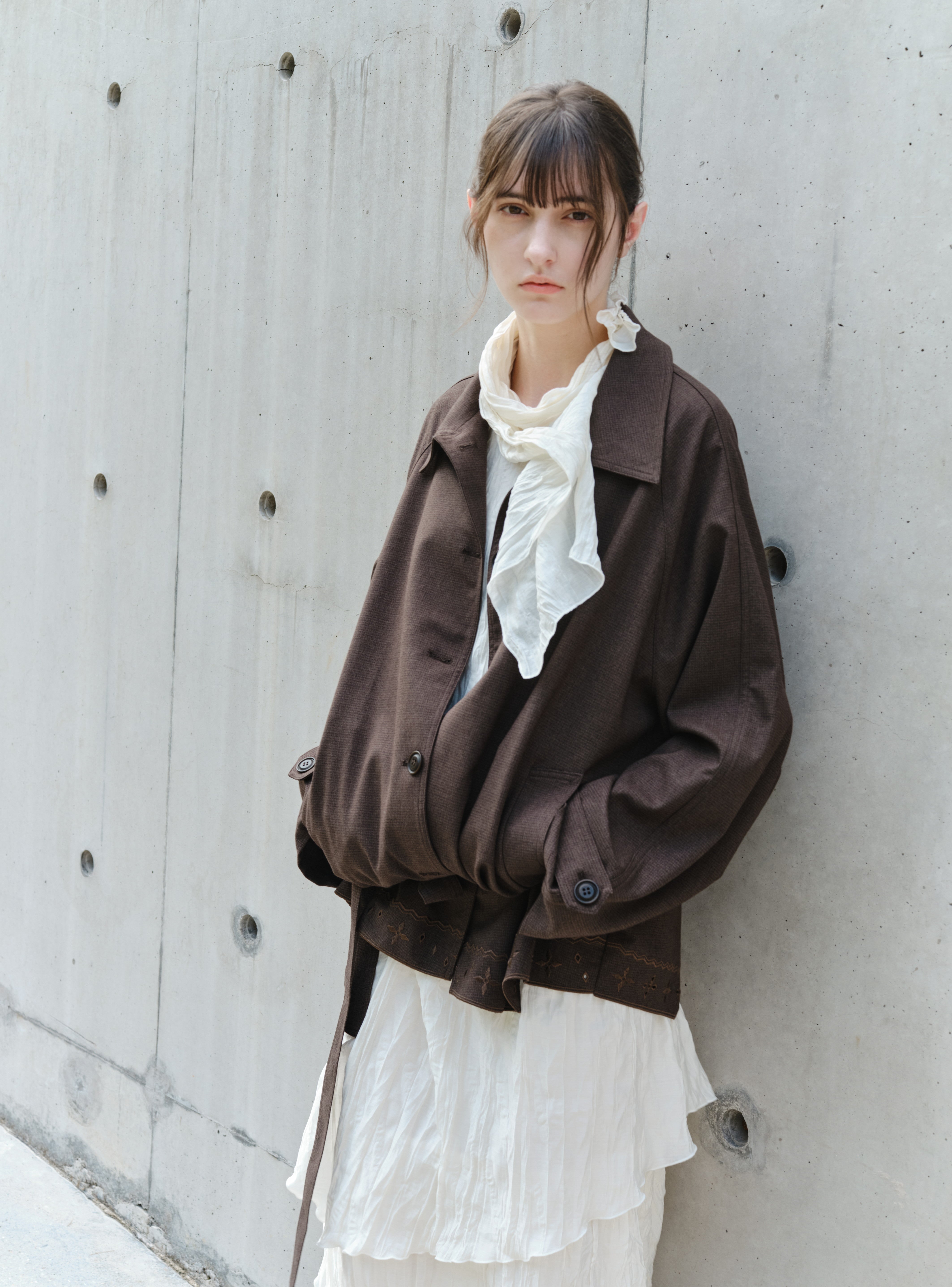 EMBROIDERY HEM MIDI TRENCH