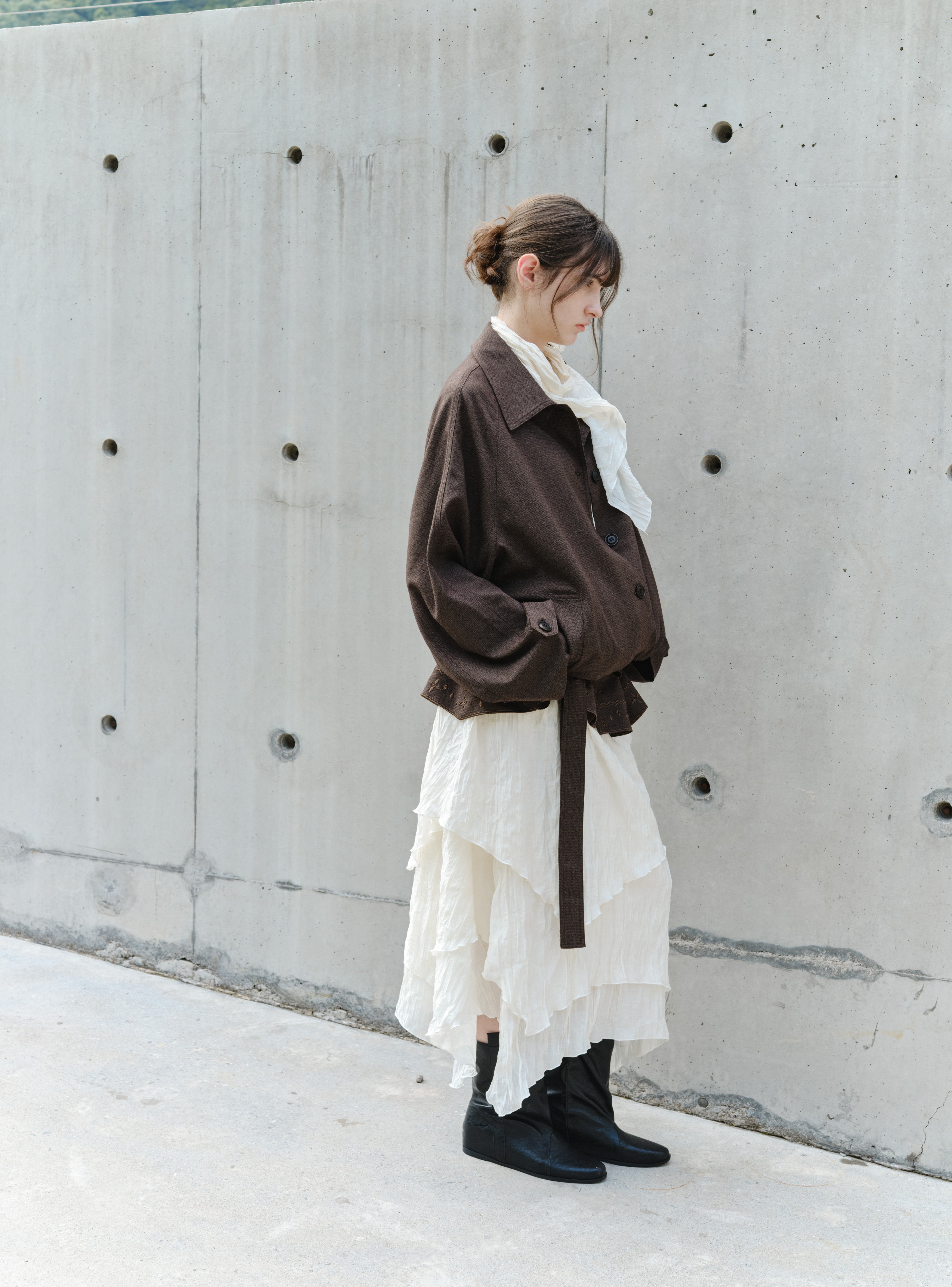 SCARF NECK TIERED DRESS