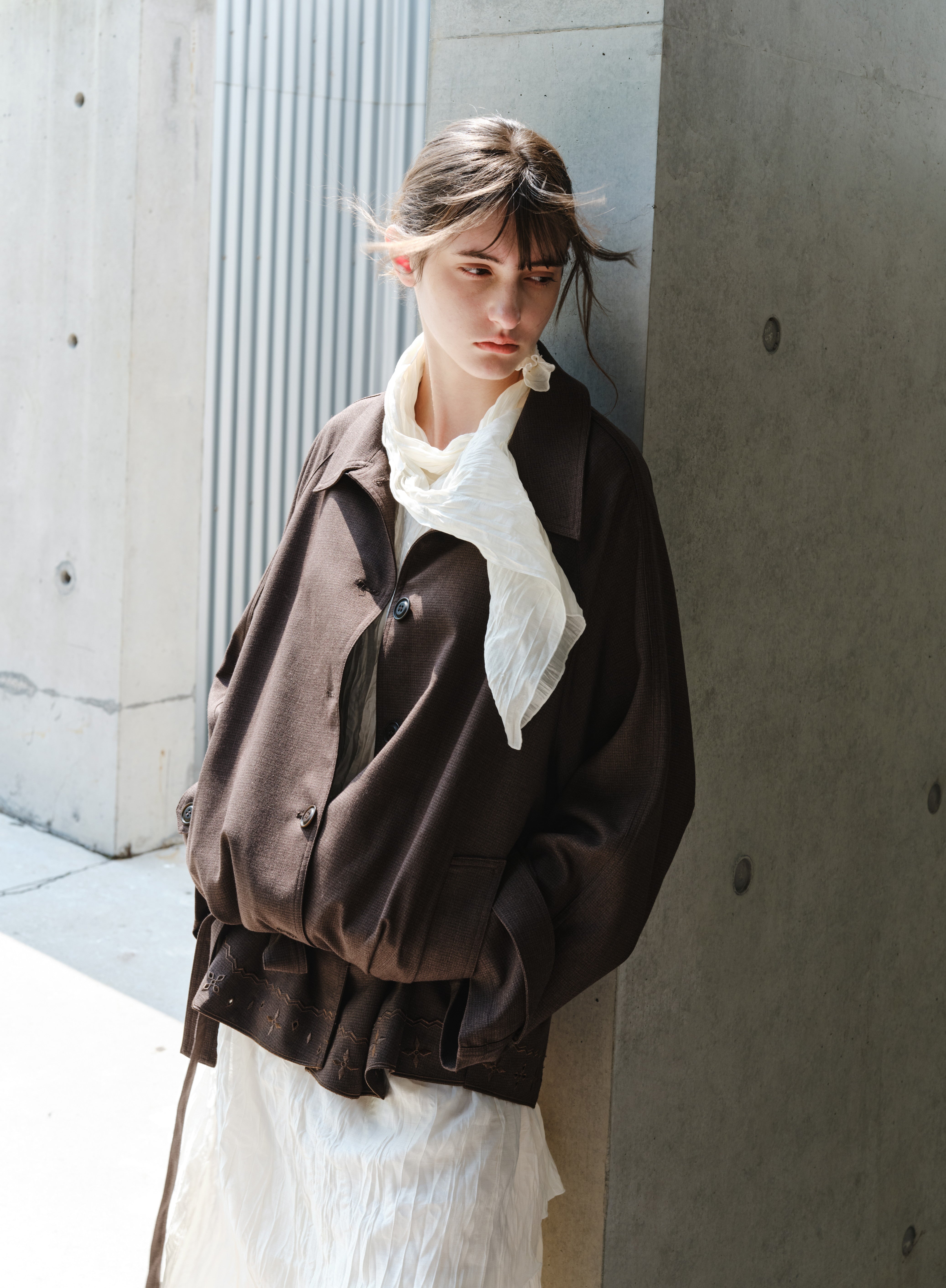 EMBROIDERY HEM MIDI TRENCH