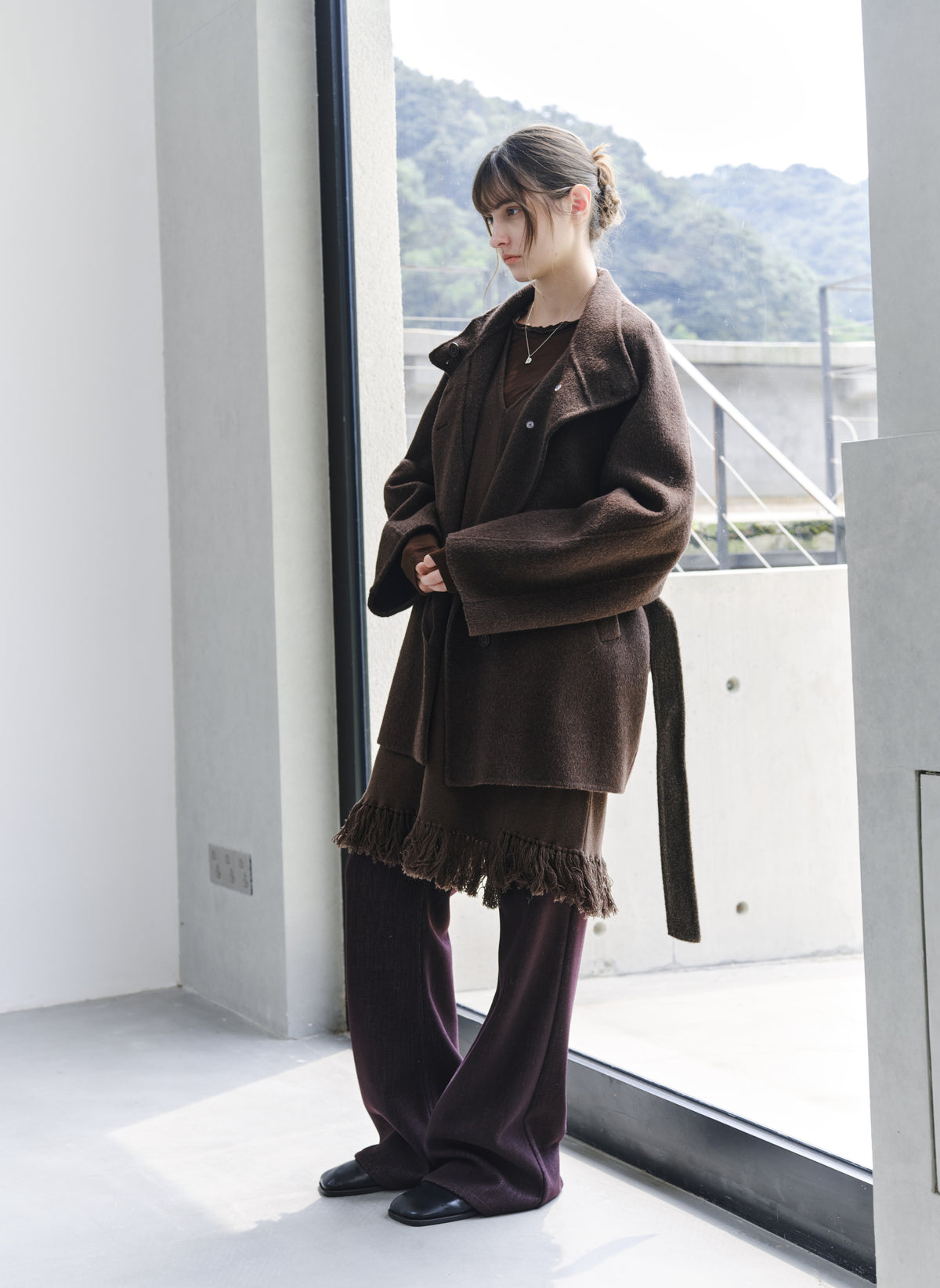 FEATHER WOOL100% MIDI COAT