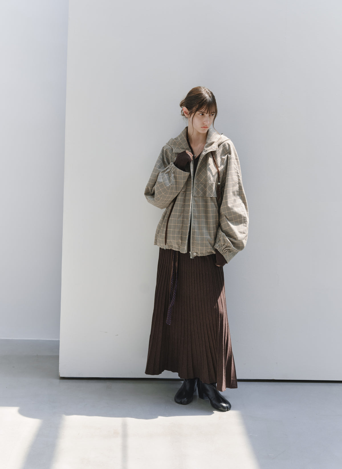 DRAPE PLEATED KNIT SKIRT