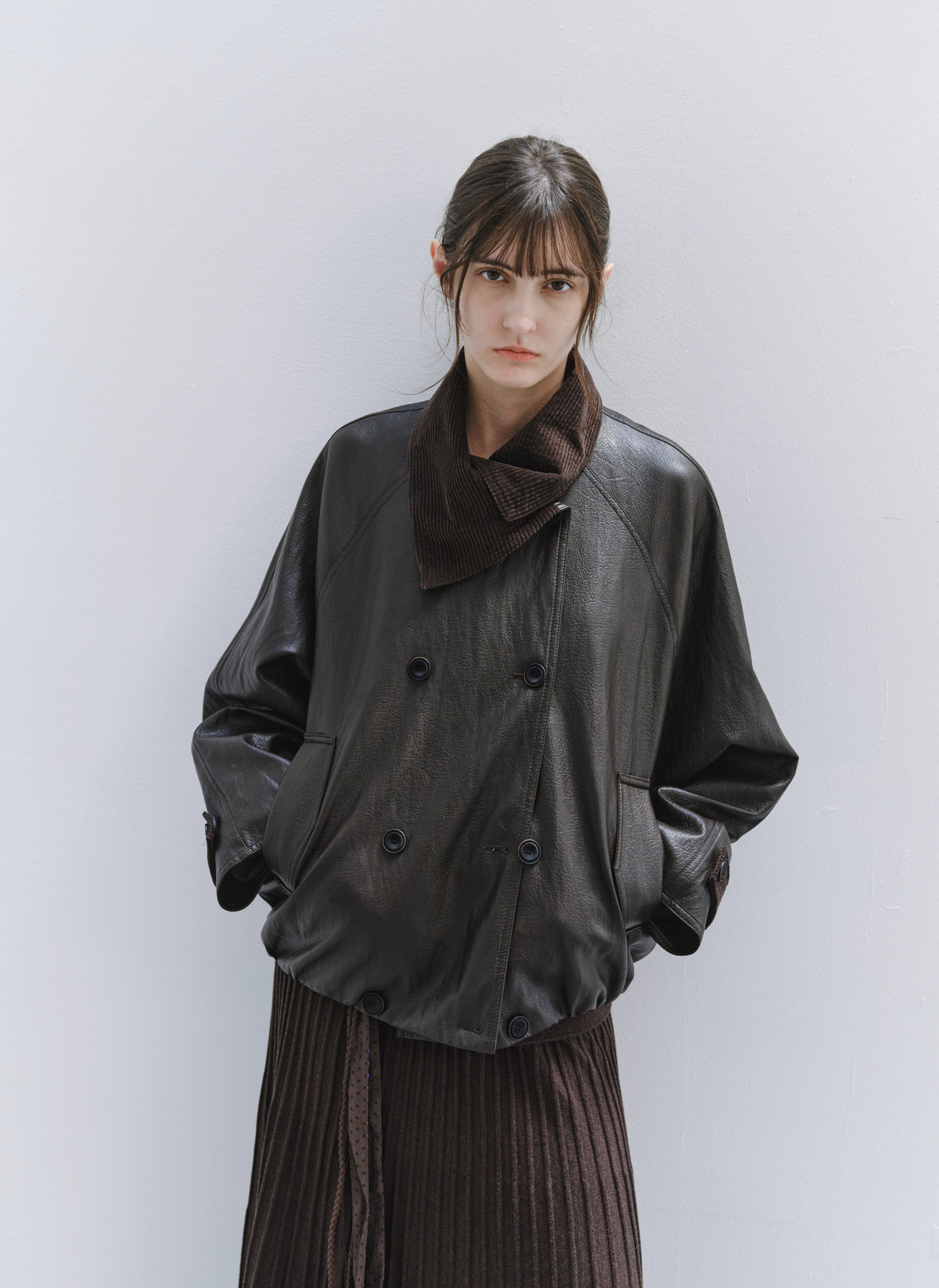 WRAP LAPEL LEATHER TRENCH