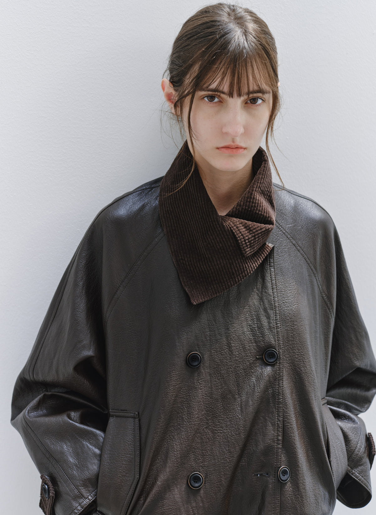 WRAP LAPEL LEATHER TRENCH