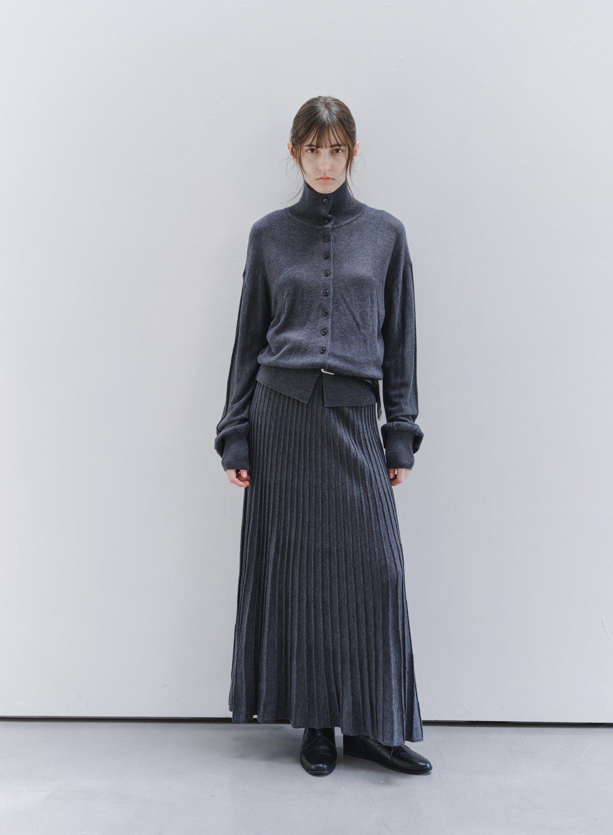DRAPE PLEATED KNIT SKIRT