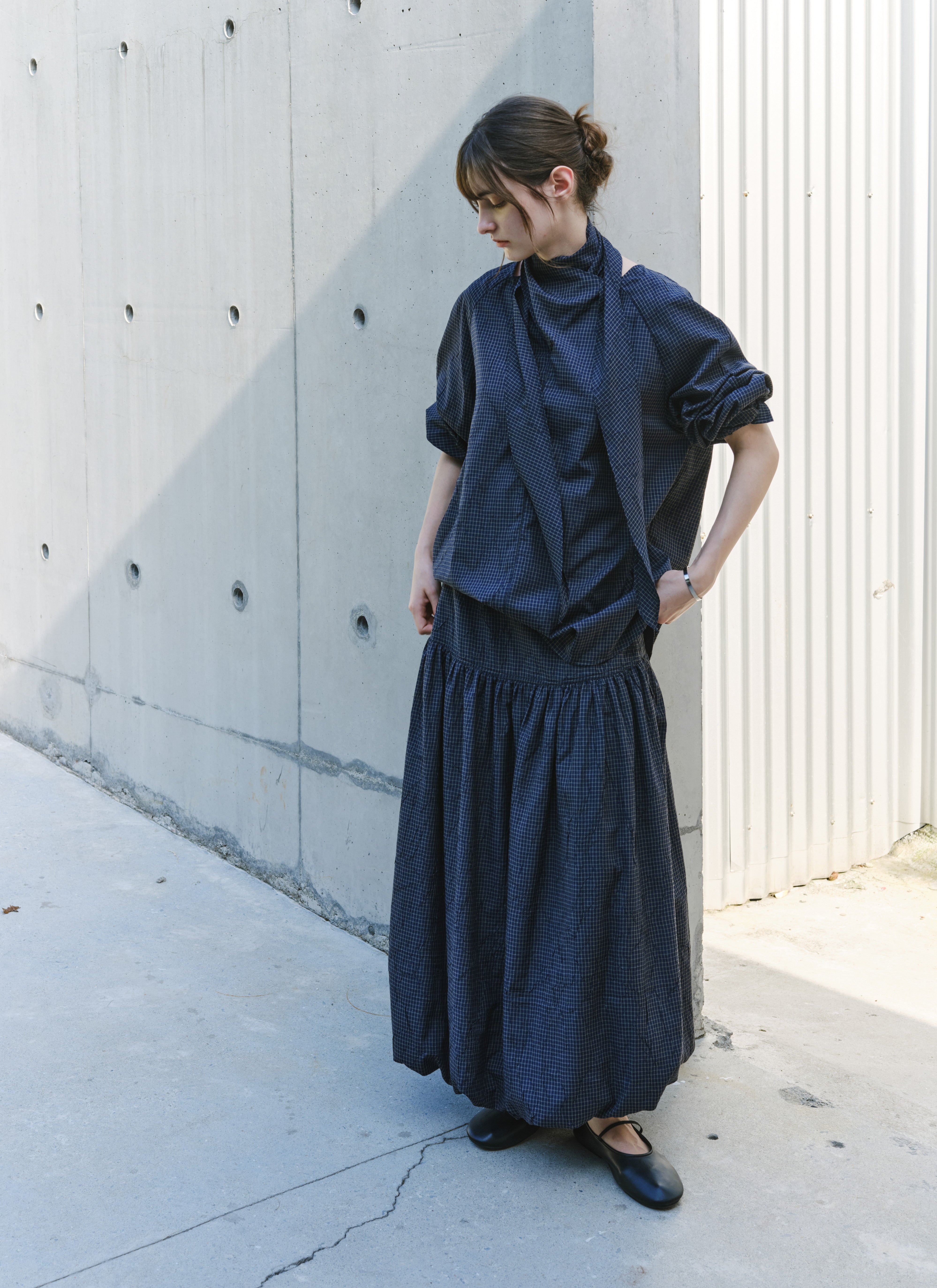 GRID CHECK BALLOON SKIRT