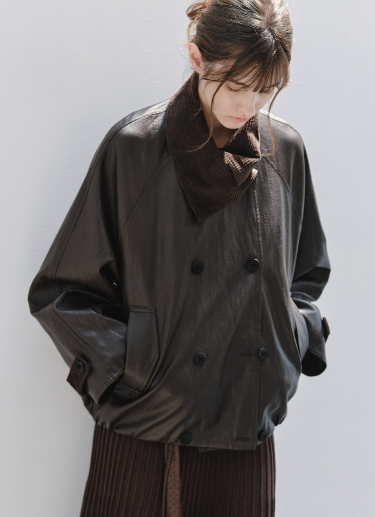 WRAP LAPEL LEATHER TRENCH