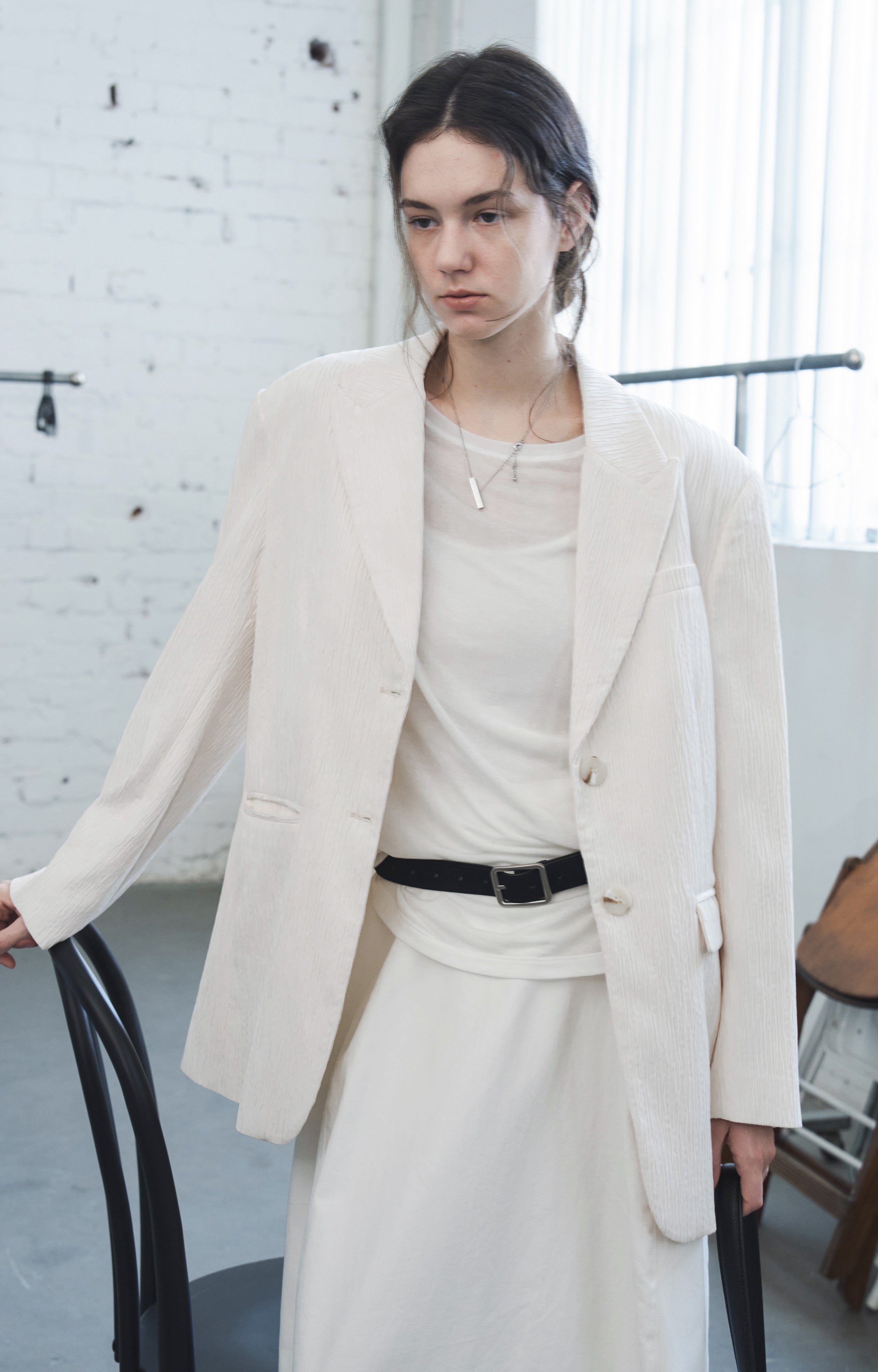 STRIPED WRINKLE WHITE JACKET