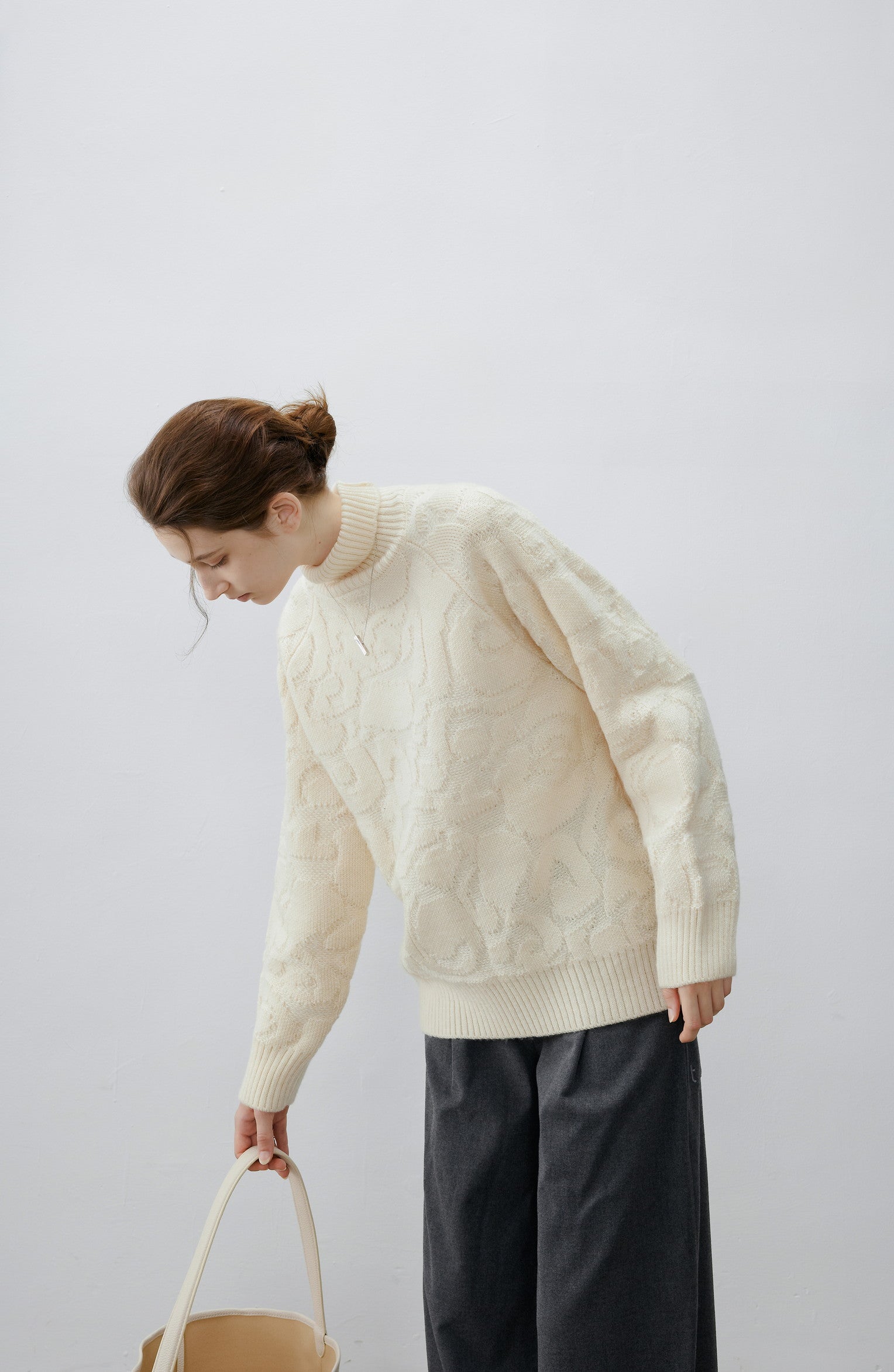 HIGH NECK SWIRL JACQUARD KNIT / ハイネックスワールジャガードニット