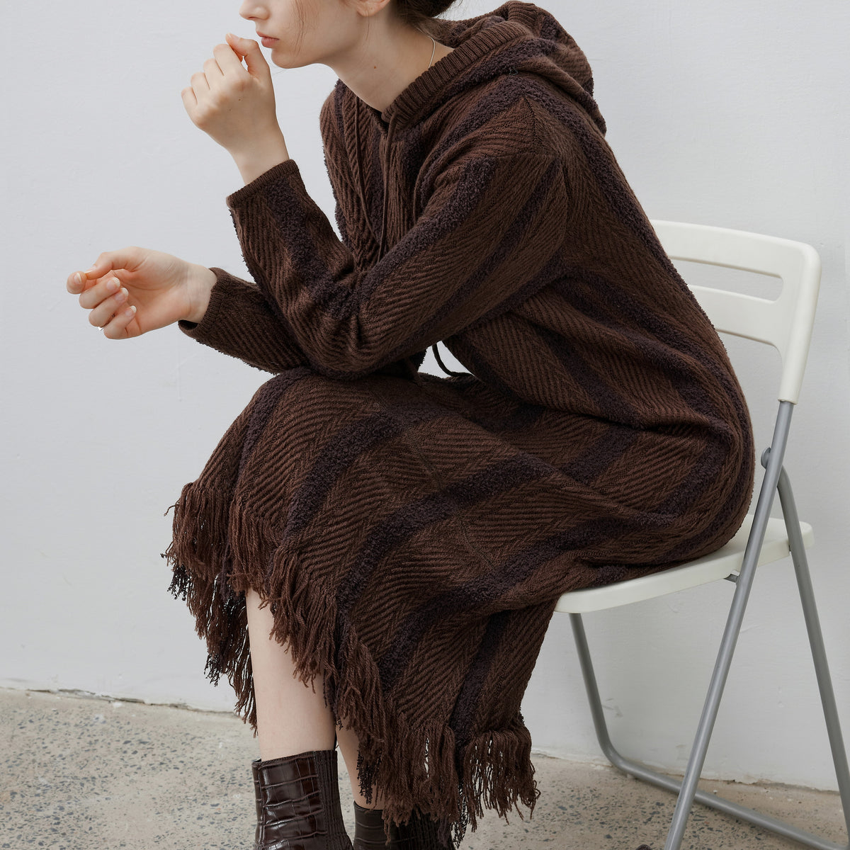 FRINGE STRIPED HOOD DRESS / フリンジストライプフードワンピース
