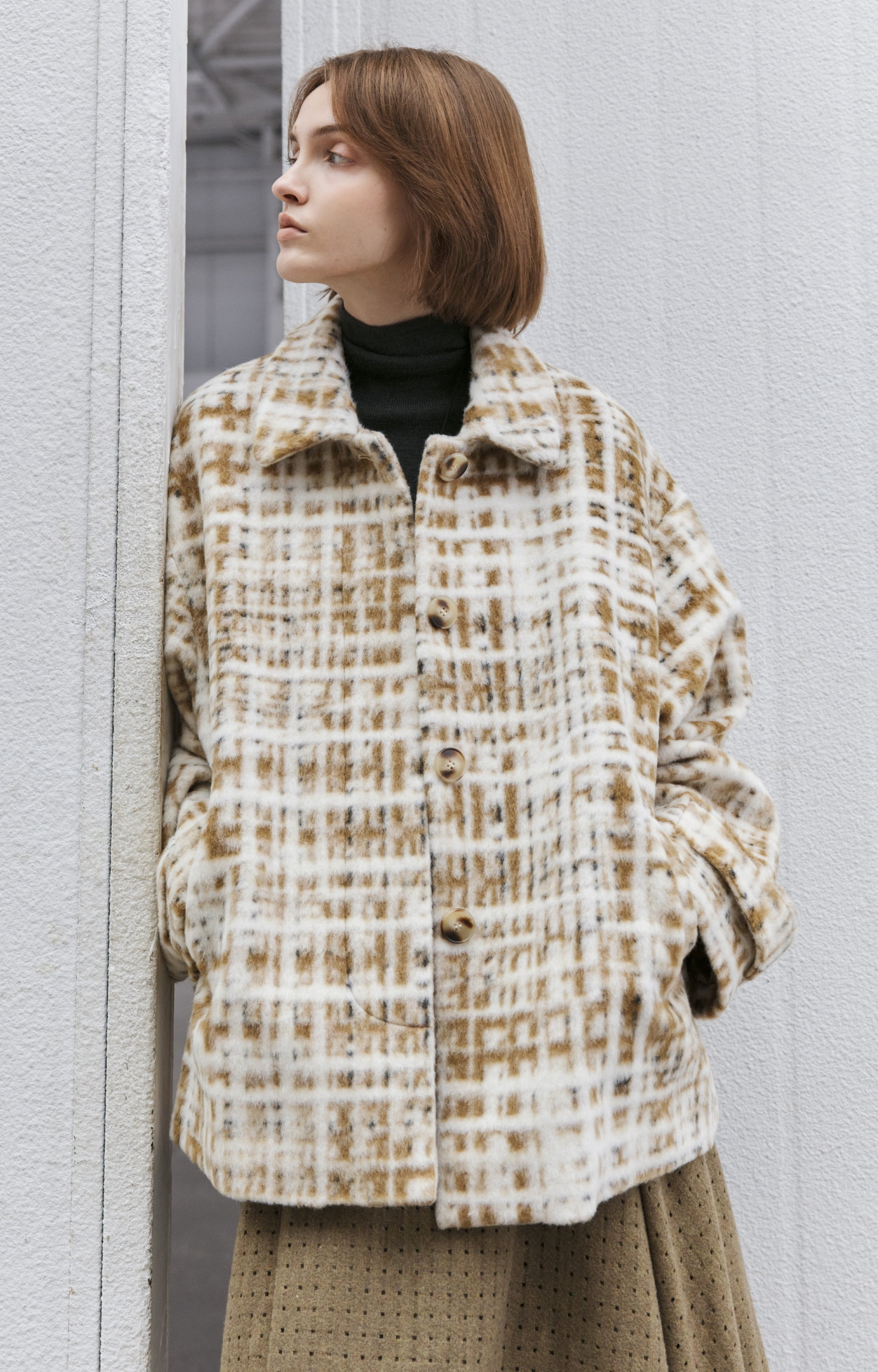 HAZY PLAID DESIGN SOFT JACKET