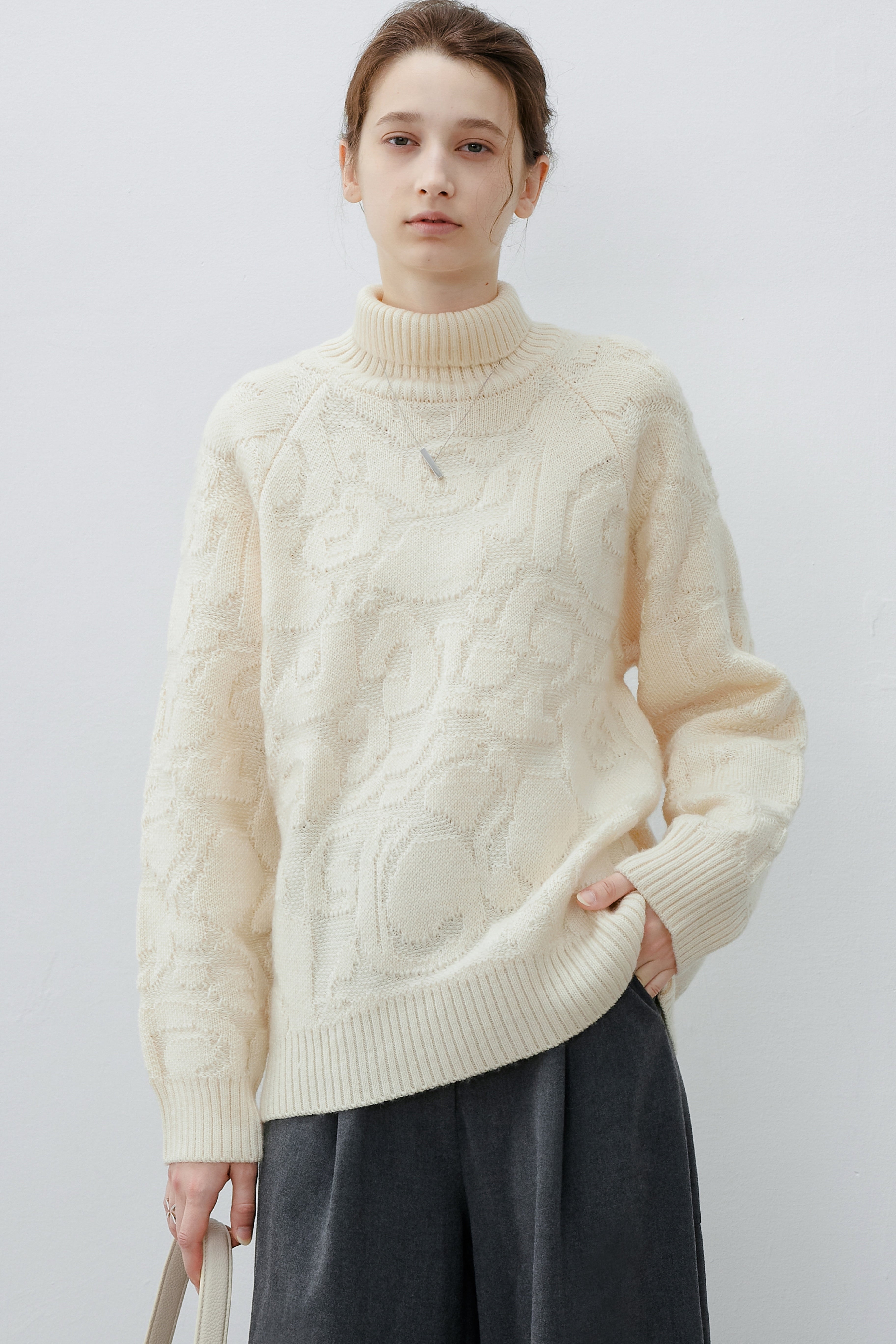 HIGH NECK SWIRL JACQUARD KNIT / ハイネックスワールジャガードニット