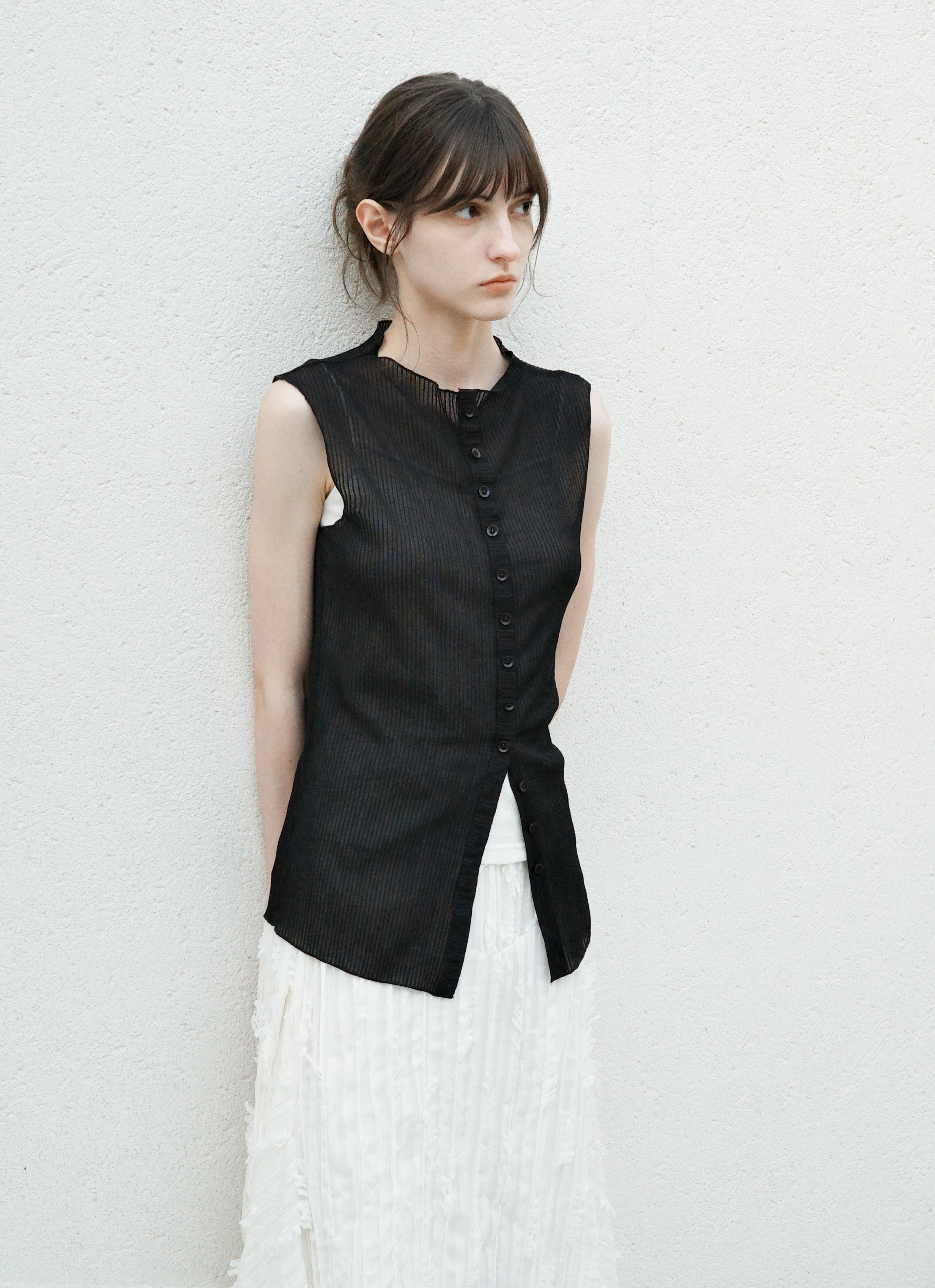 Multi-Button Sheer Blouse