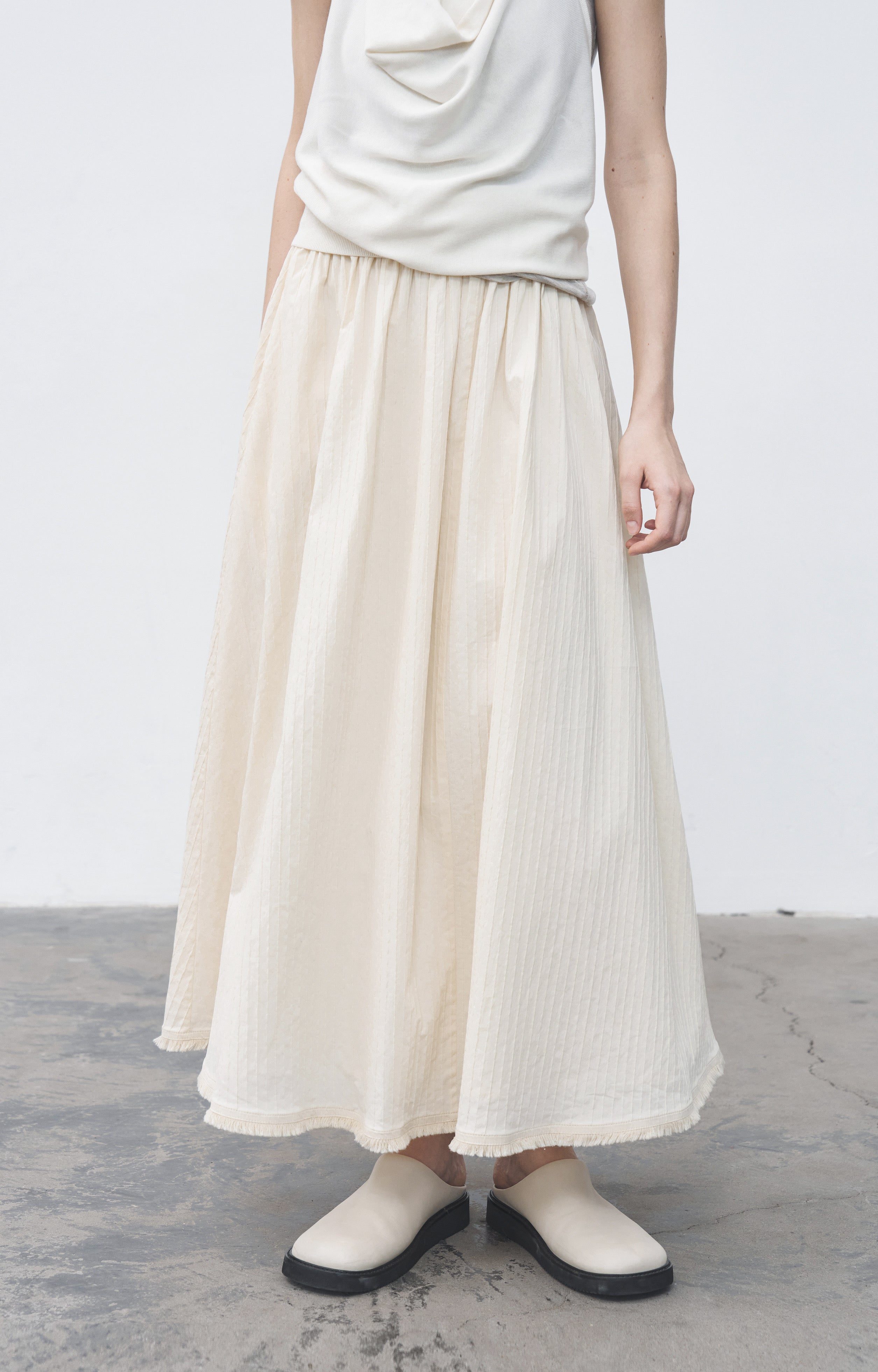 HEM FRINGE WAFFLE SKIRT / ヘムフリンジワッフルスカート