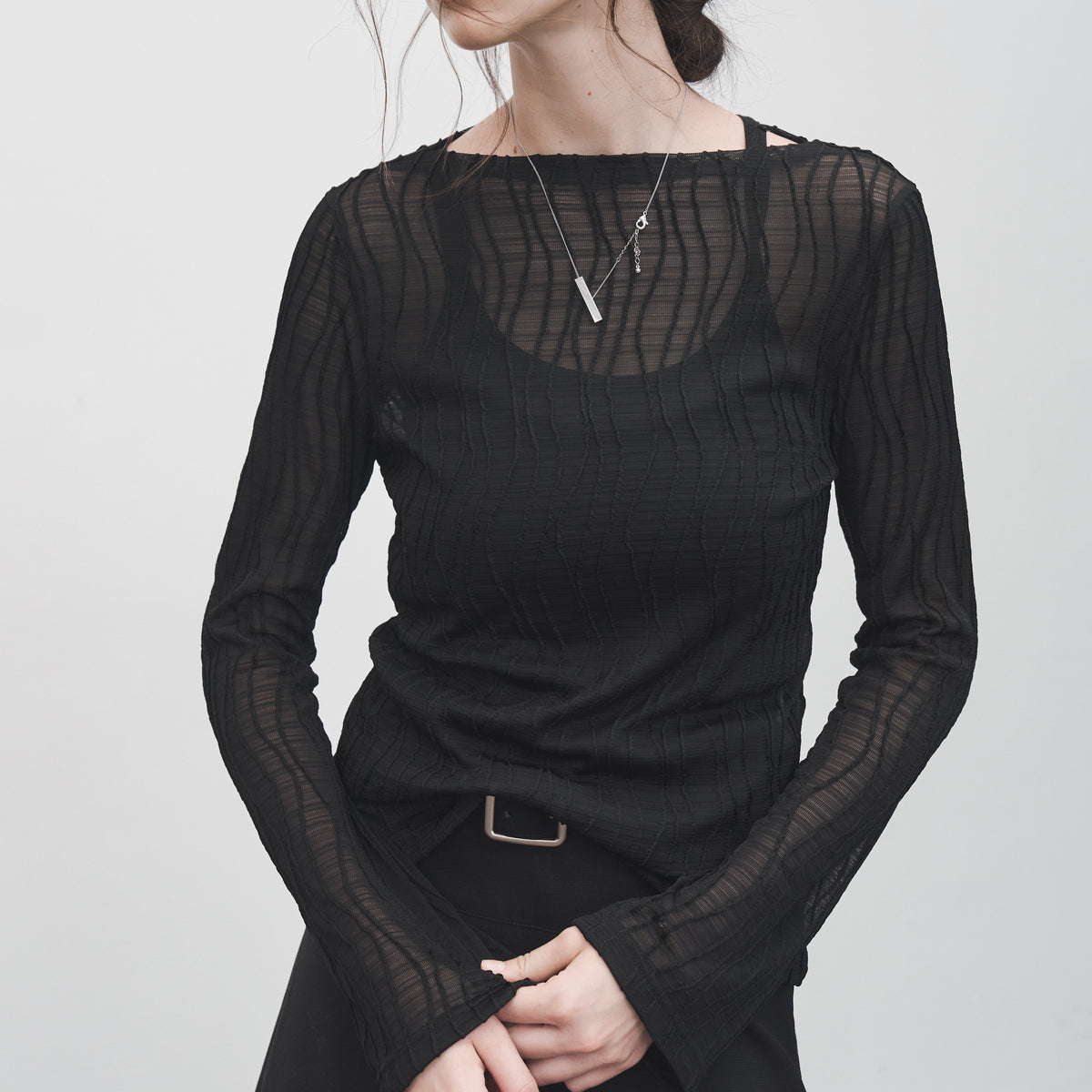 WAVE JACQUARD SHEER TOP / ウェーブジャカードシアートップ
