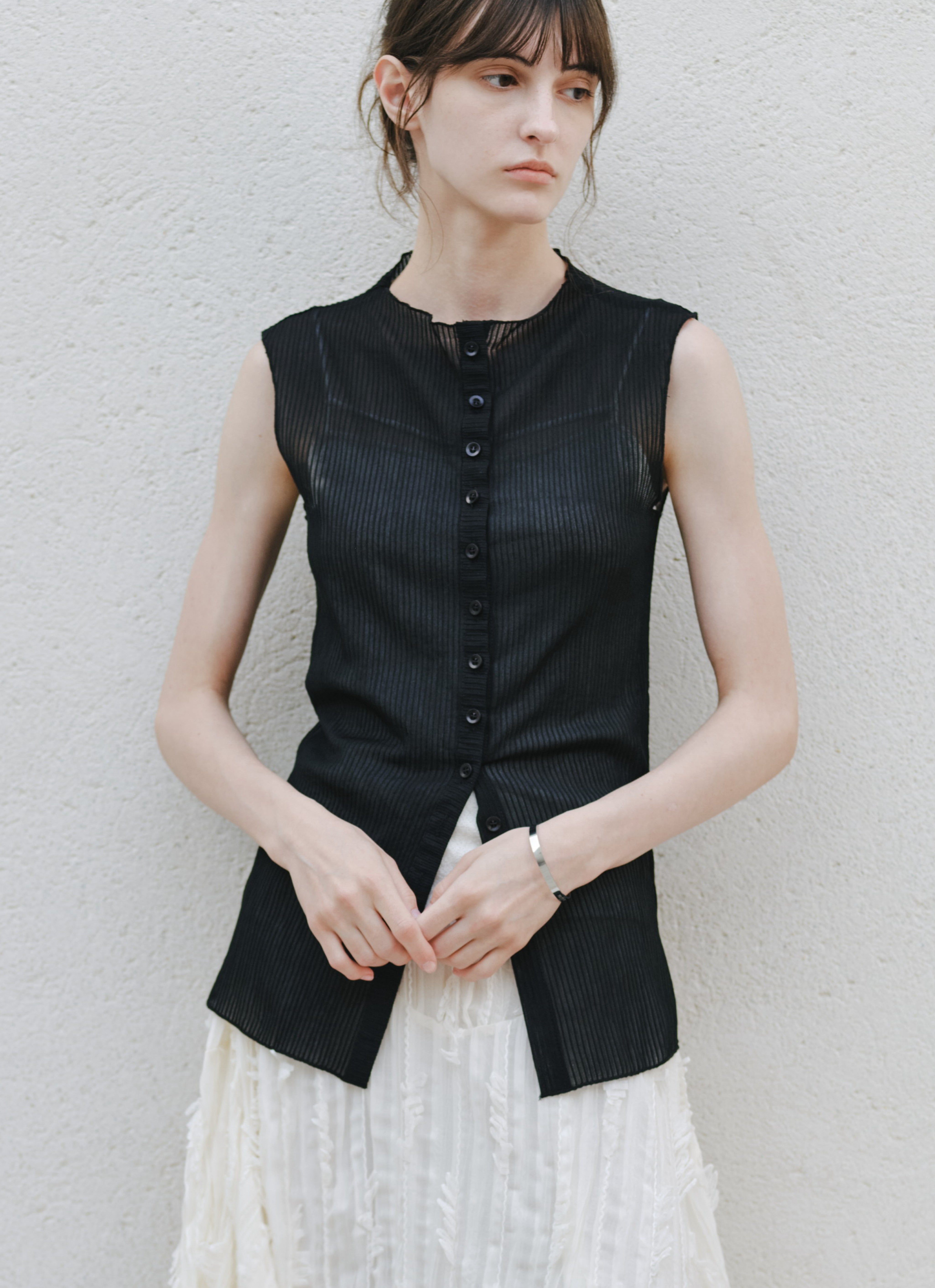 Multi-Button Sheer Blouse
