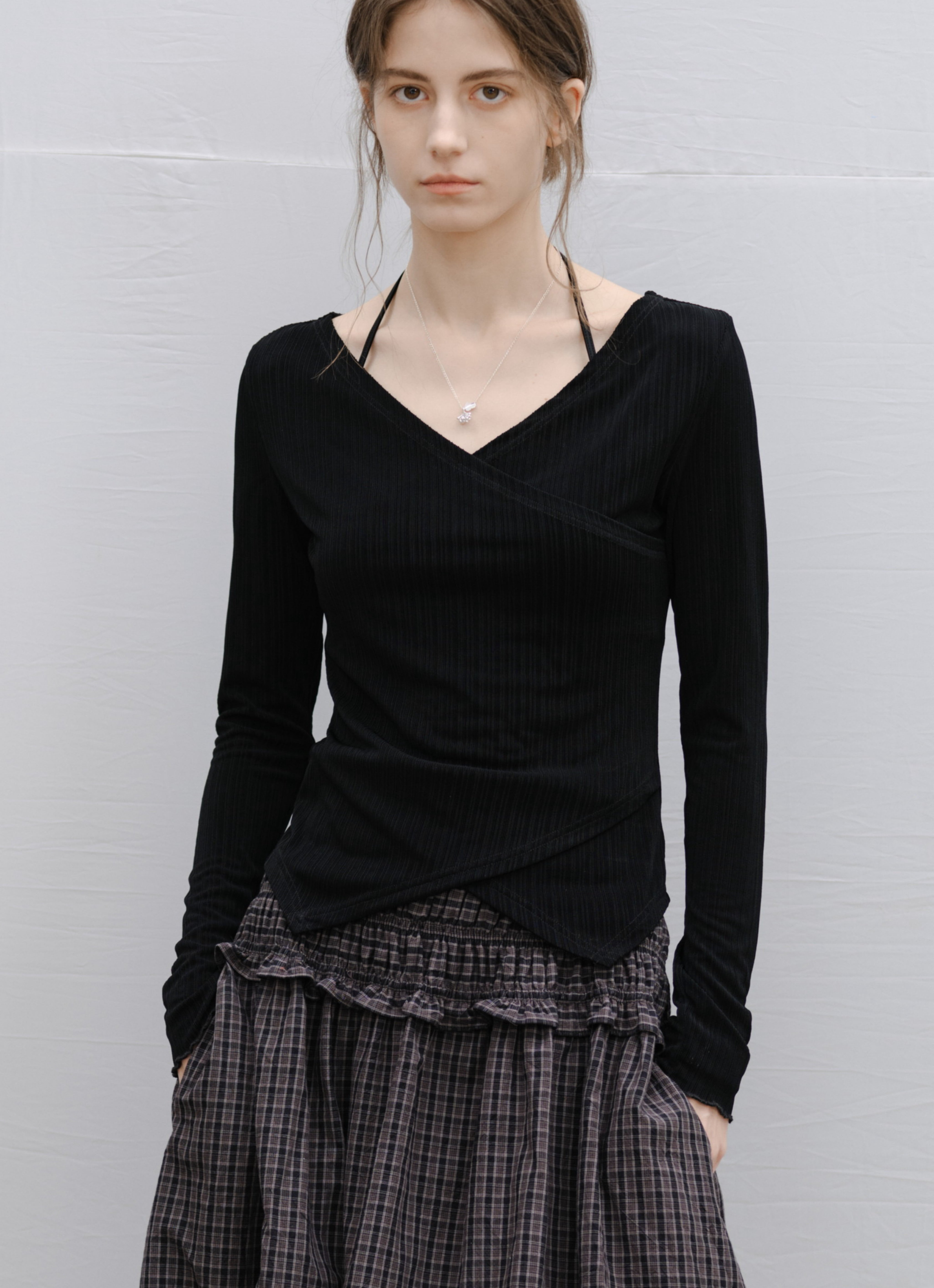 SLIM FIT CACHECOEUR TOP / スリムフィットカシュクールトップ