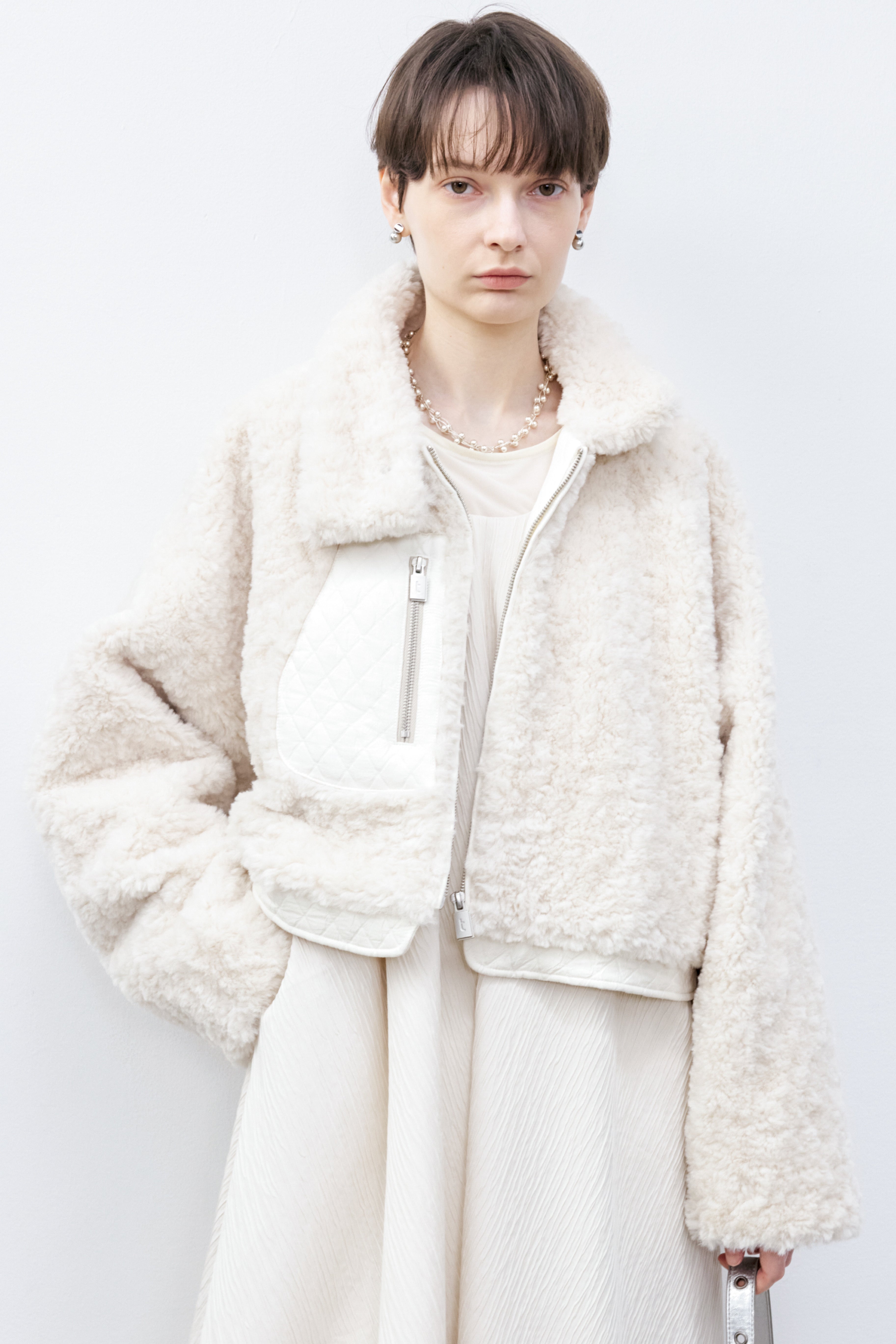 CONTRAST BOA MOUTON JACKET