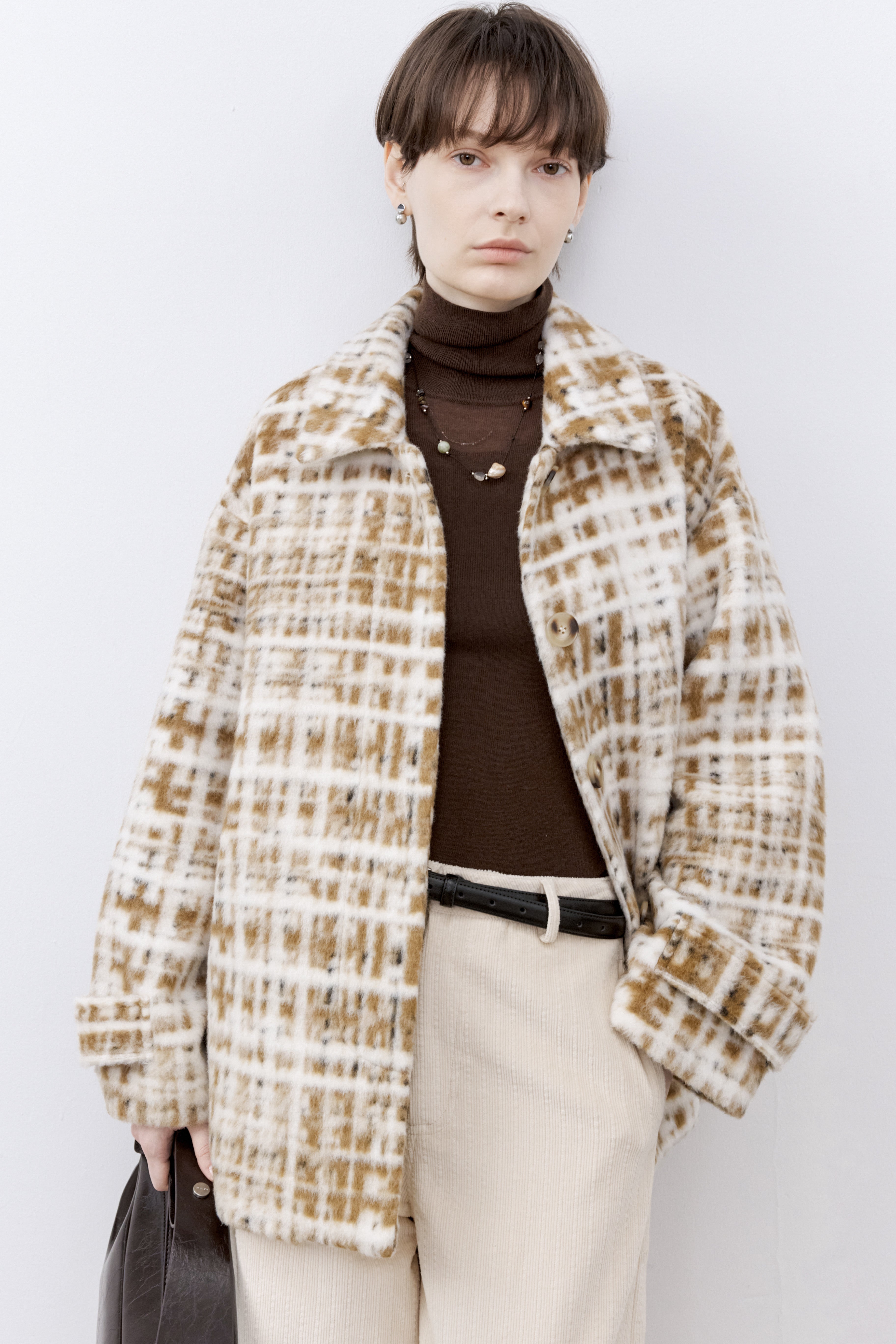 HAZY PLAID DESIGN SOFT JACKET