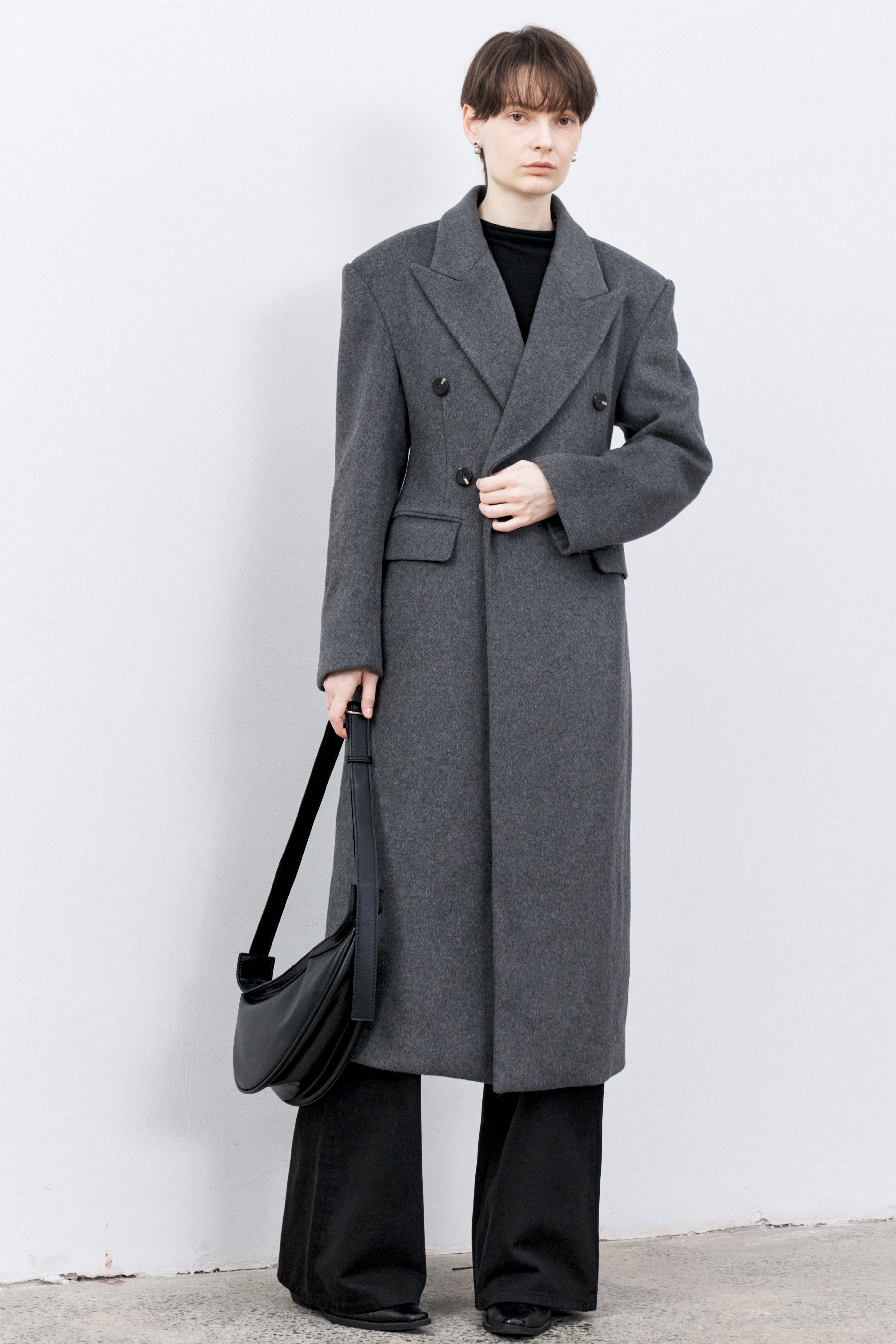 GRAY LONG PEA COAT