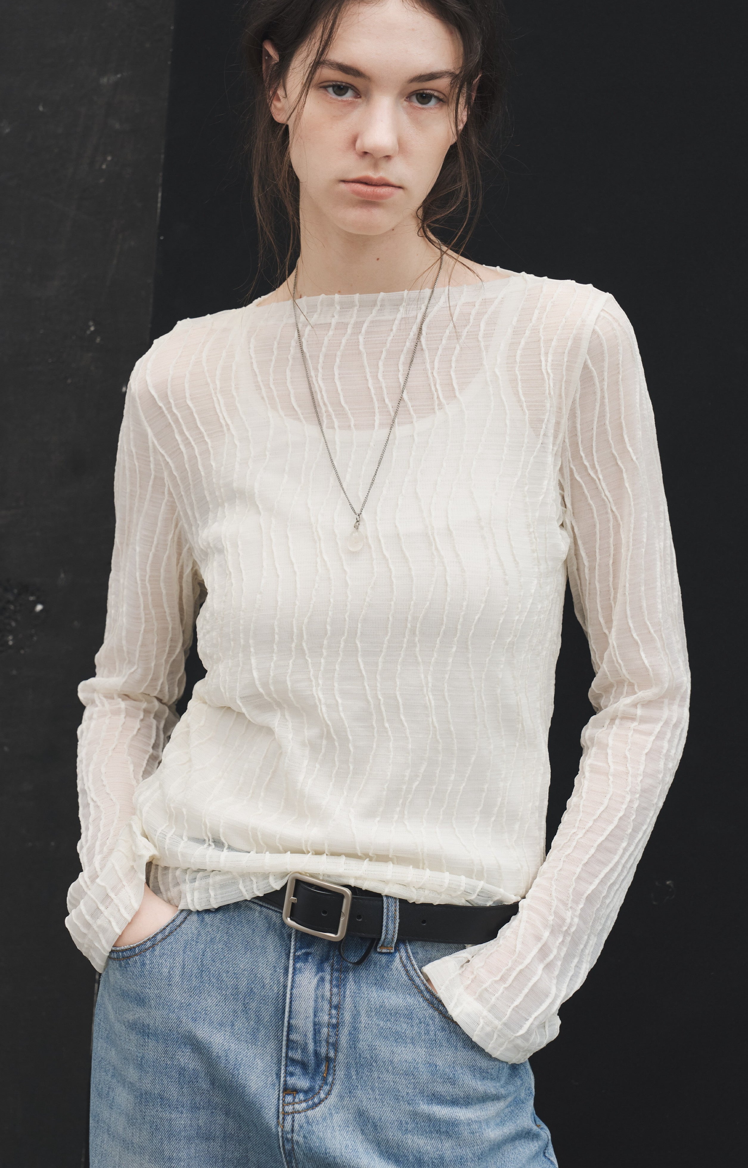 WAVE JACQUARD SHEER TOP / ウェーブジャカードシアートップ