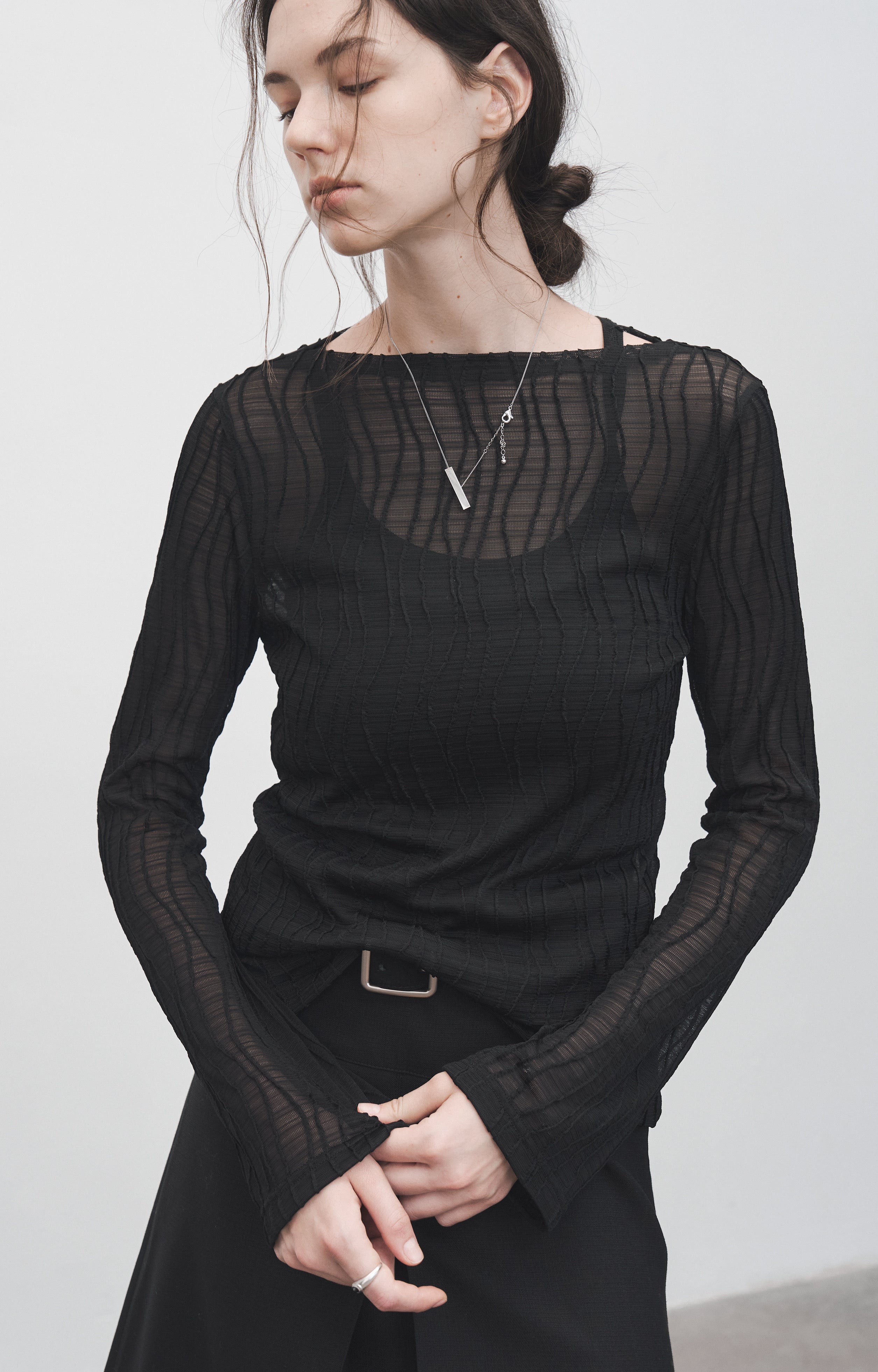WAVE JACQUARD SHEER TOP / ウェーブジャカードシアートップ