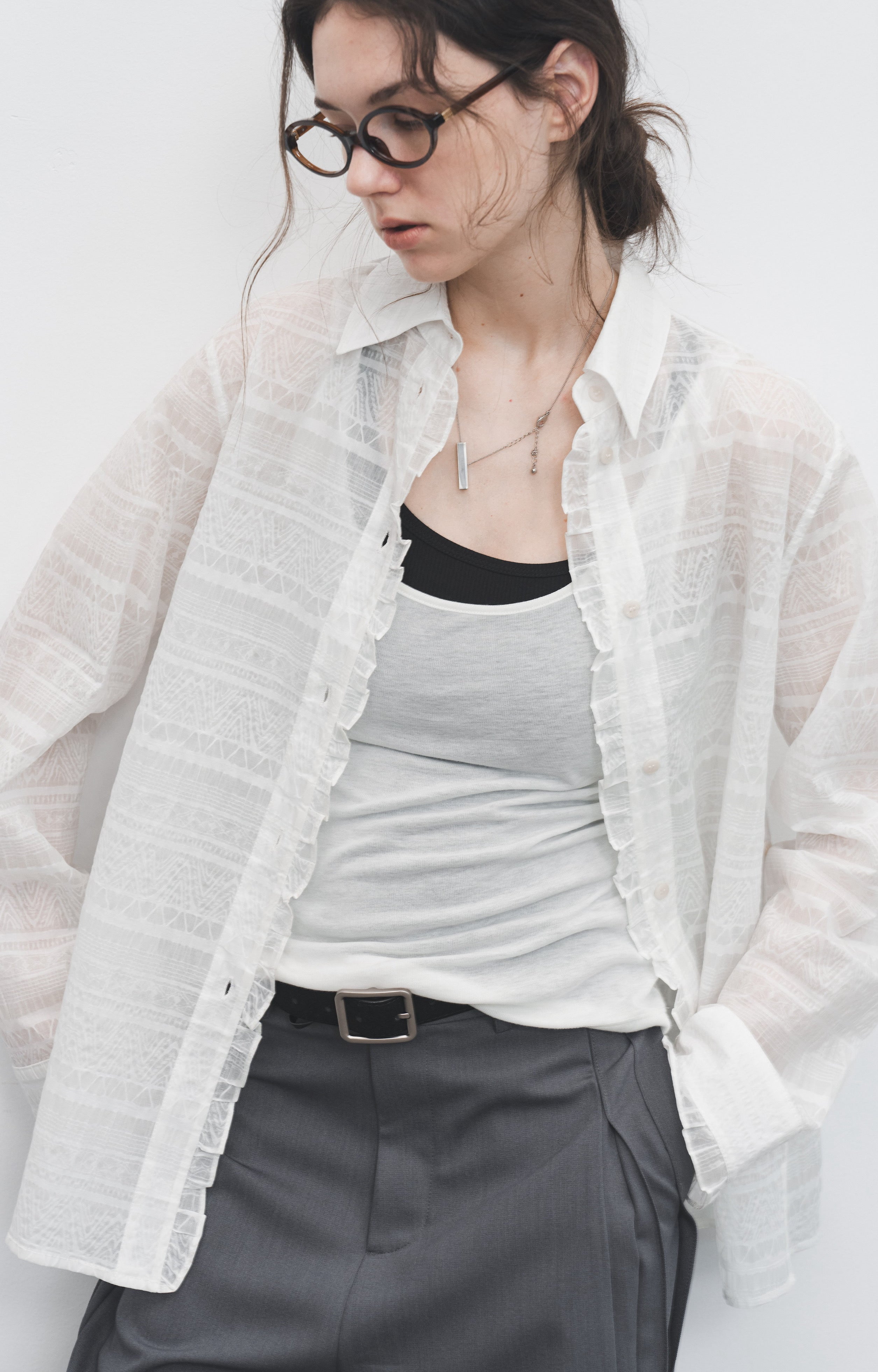 LACE MIX SHEER SHIRT / レースミックスシアーシャツ