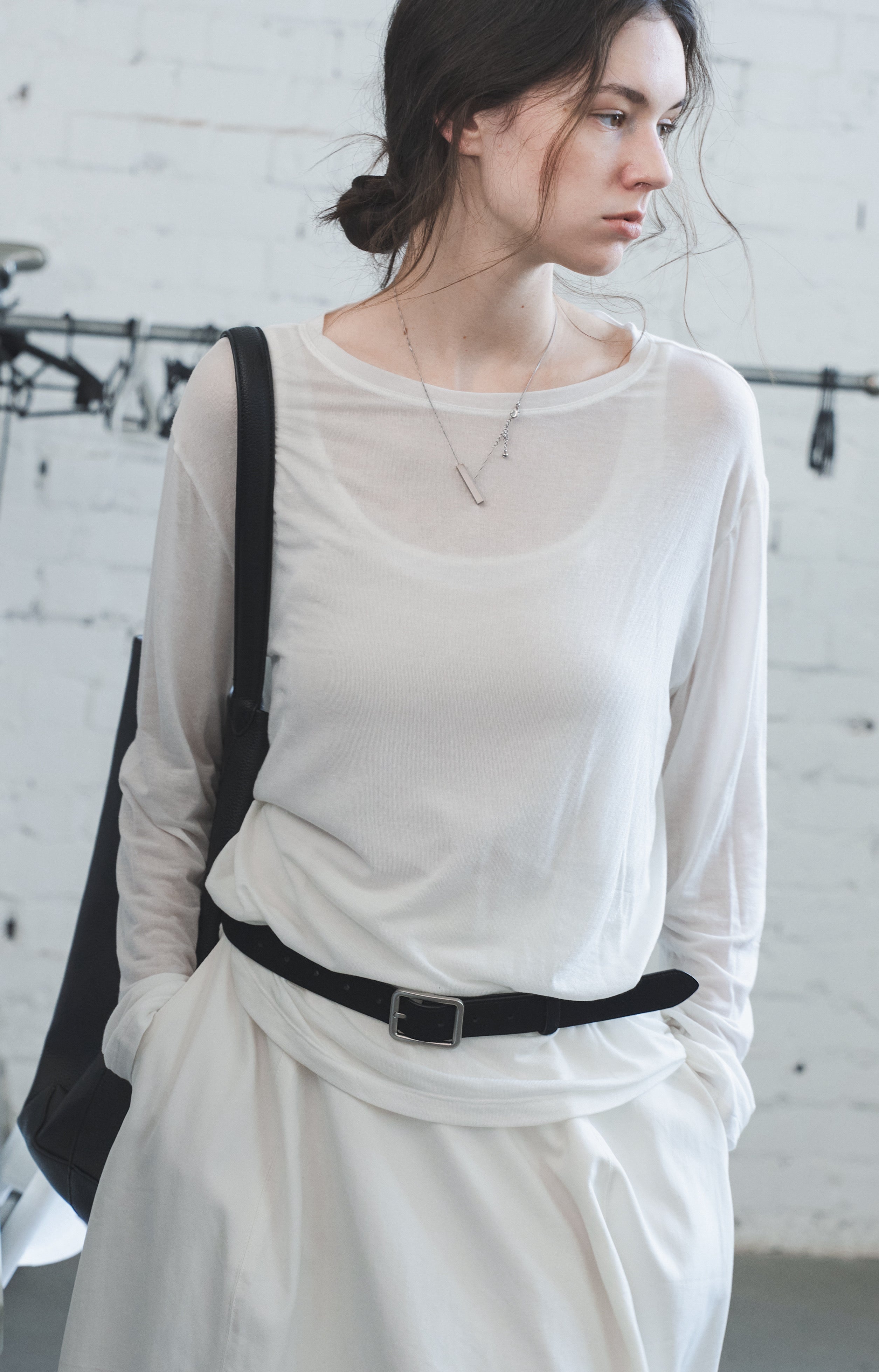 SHEER DRAPED LONG T-SHIRT