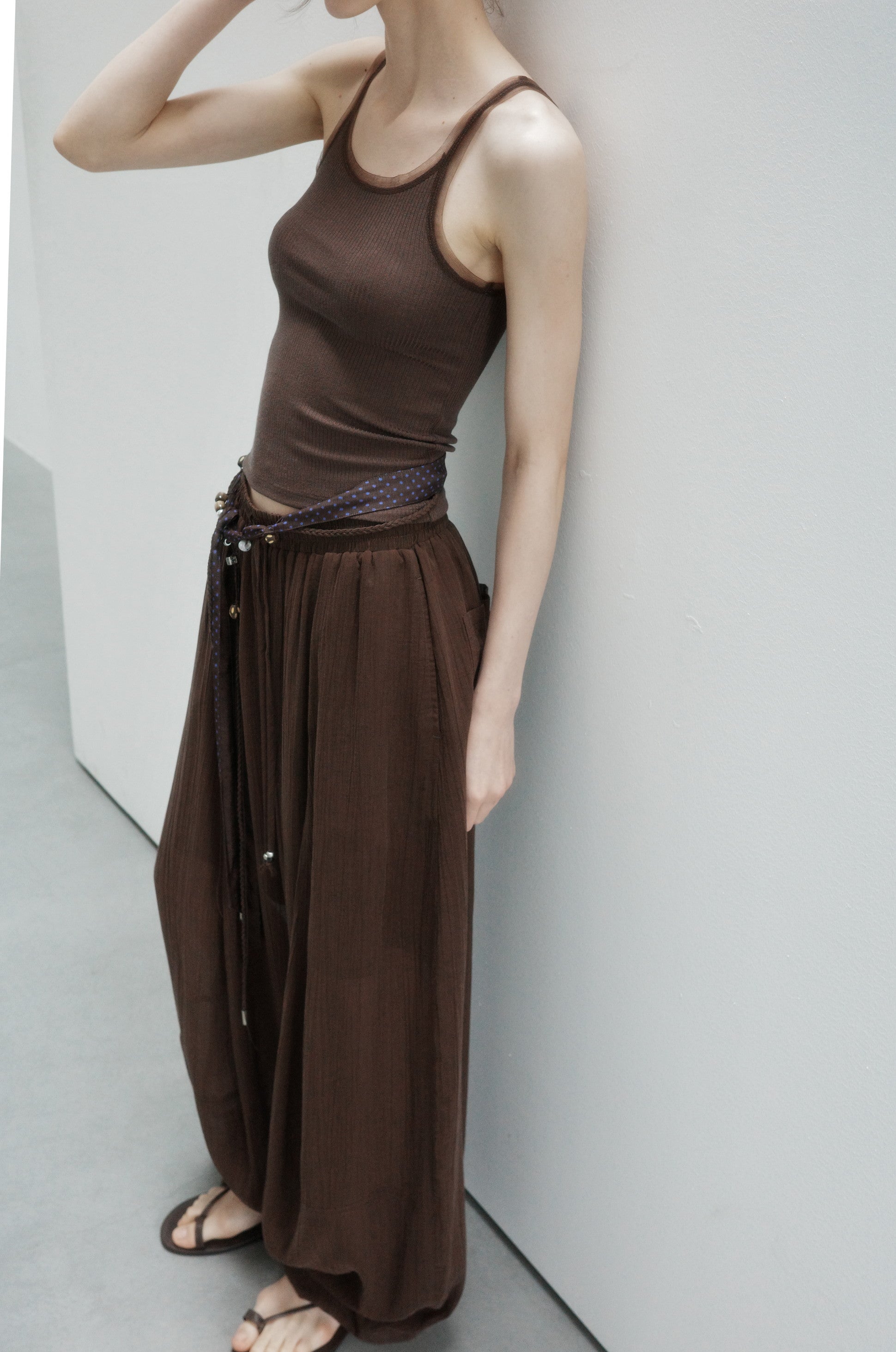 LAYERED SHEER DRAPE PANTS / レイヤードシアードレープパンツ