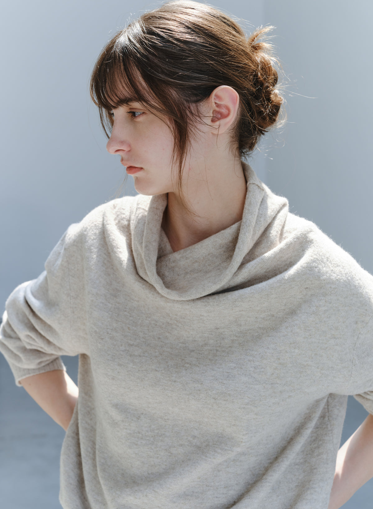 BUTTON HEM COWL SWEATER