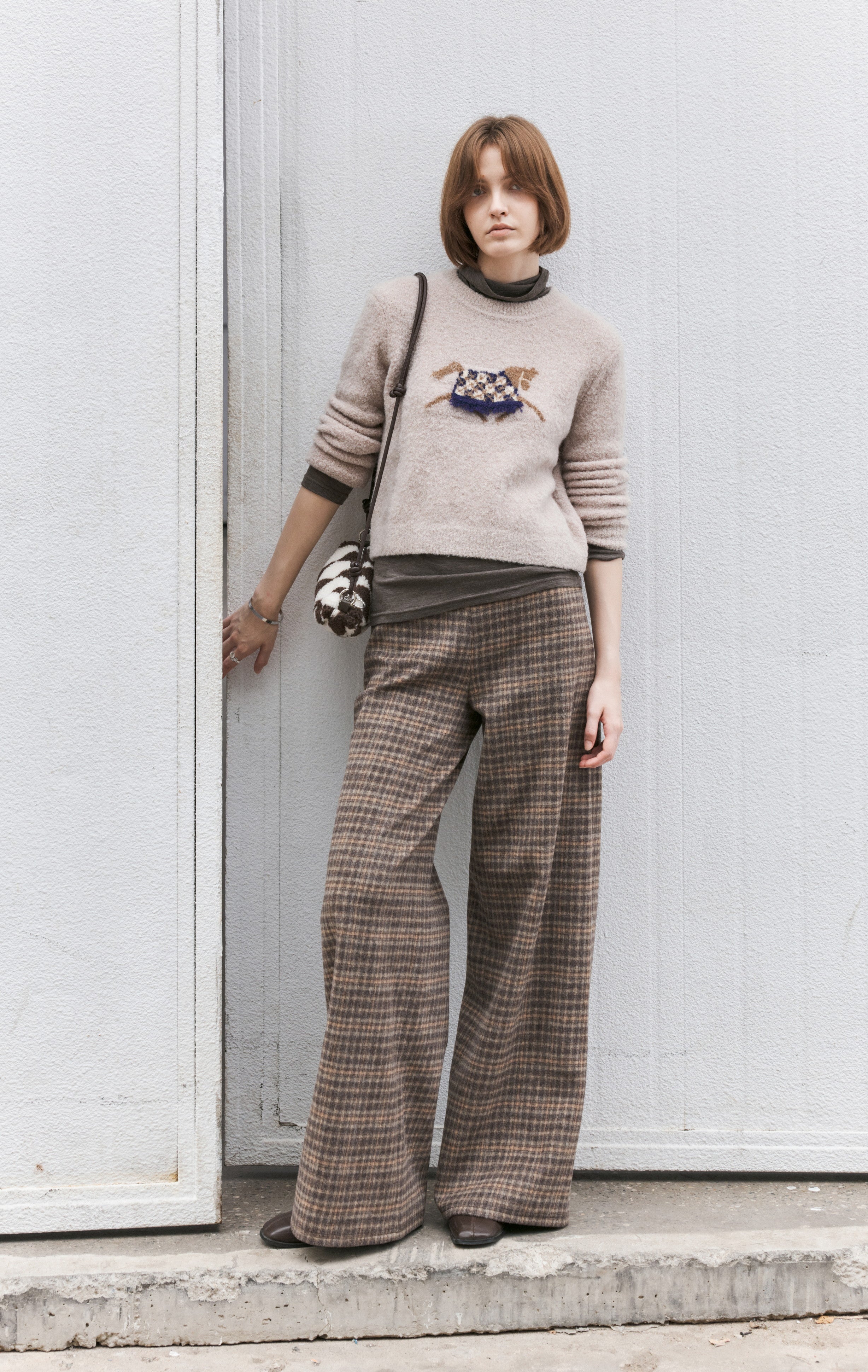 BRUSHED PLAID WIDE PANTS / 기모 체크 와이드 팬츠