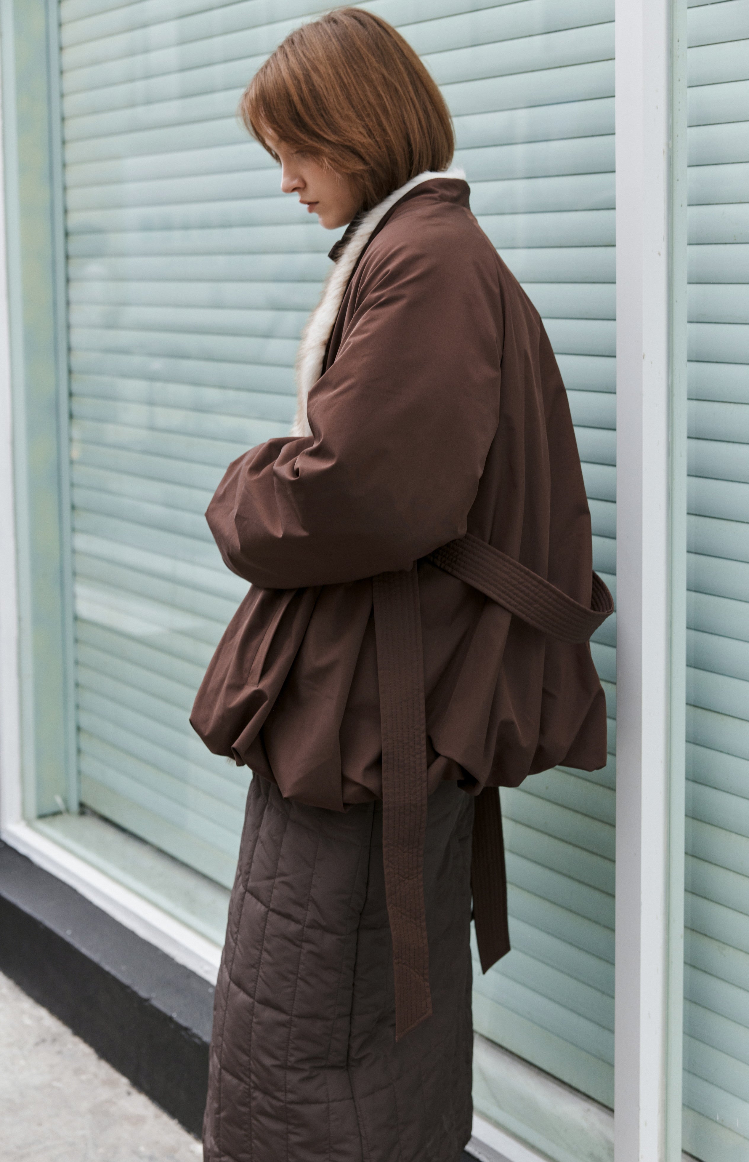 FUR LAPEL DRAPE DOWN