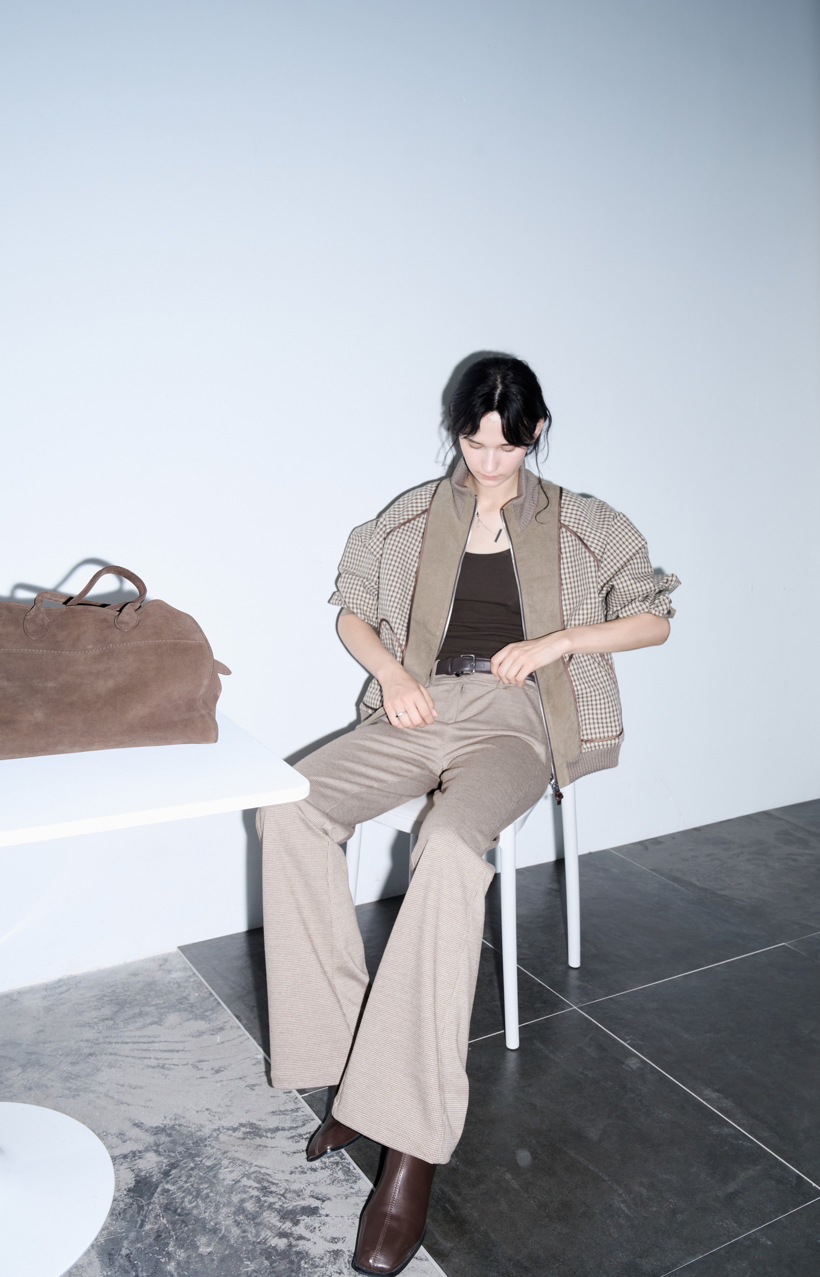 HOUNDSTOOTH FLARE PANTS / Houndstooth pattern flare pants