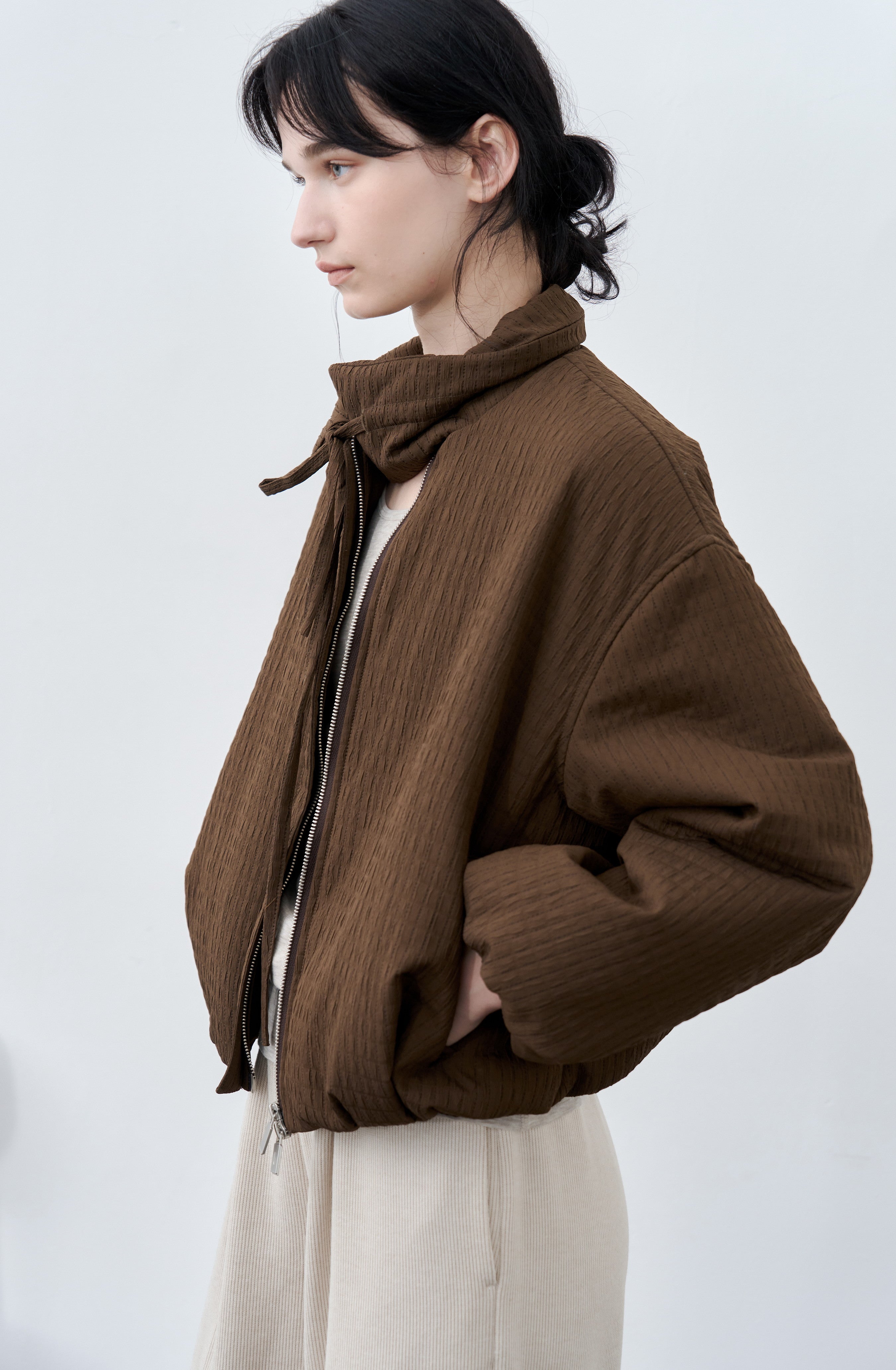 JACQUARD GRID BALLOON BLOUSON