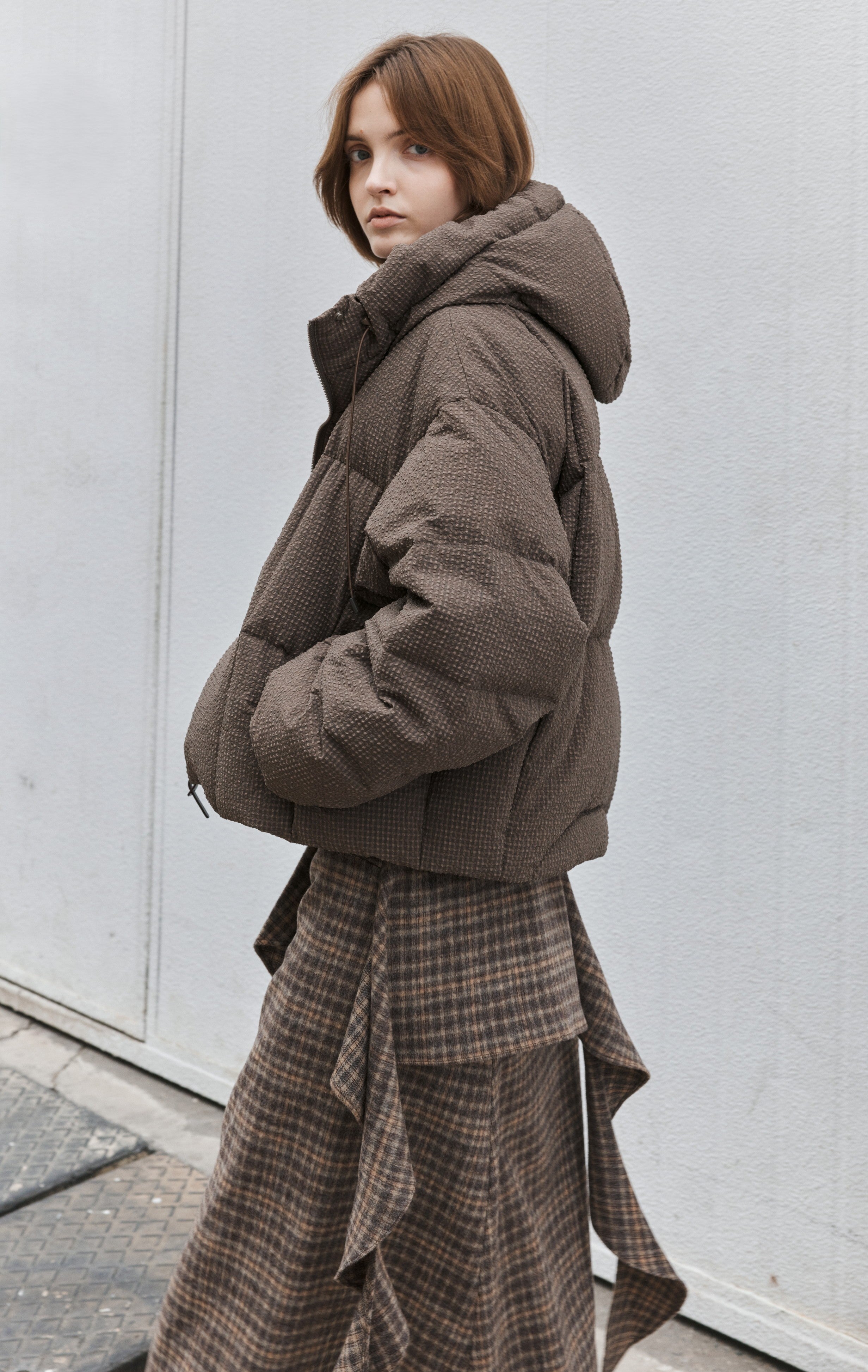 BRUSHED PLAID FRILL SKIRT / 기모 체크 프릴 스커트