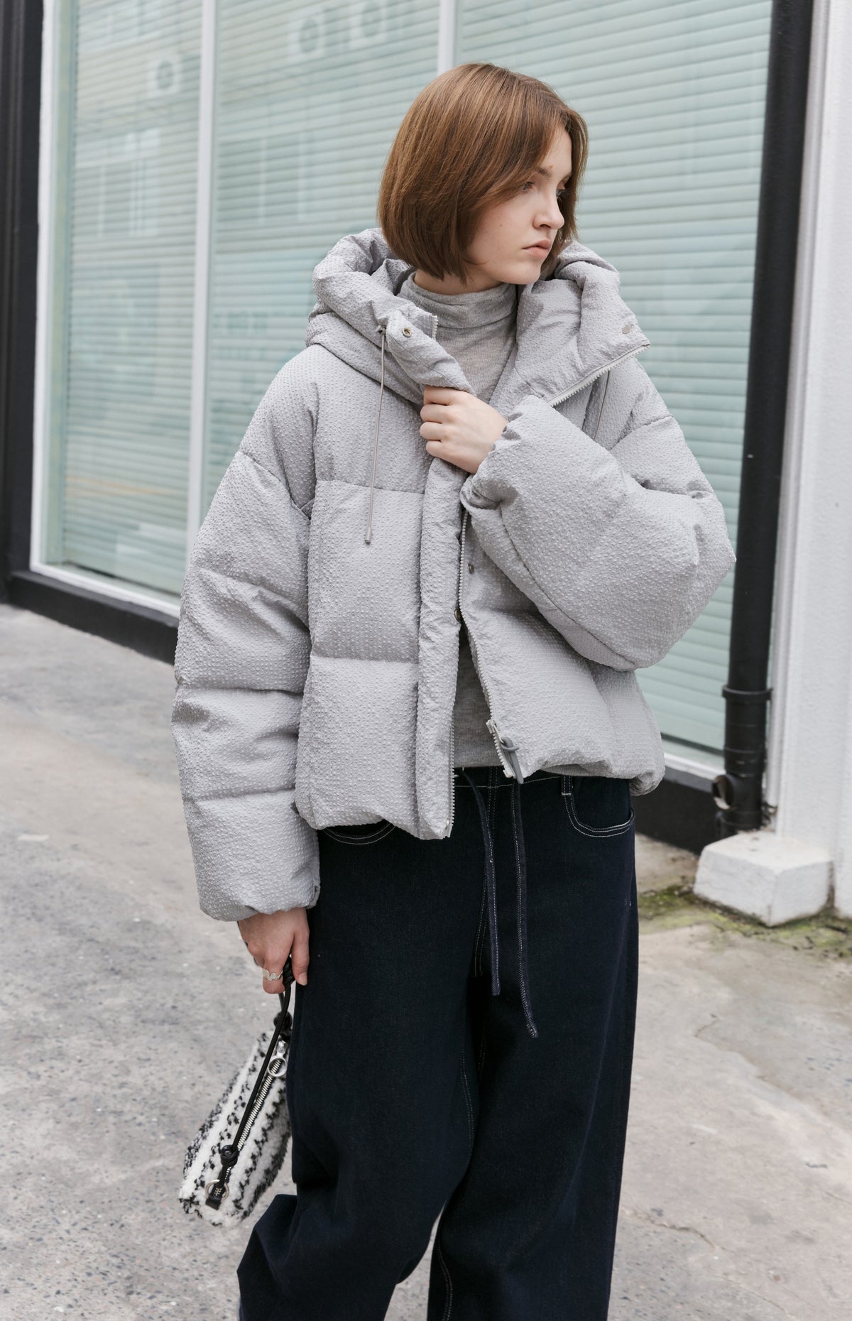 PUFF TEXTURE HOODED DOWN