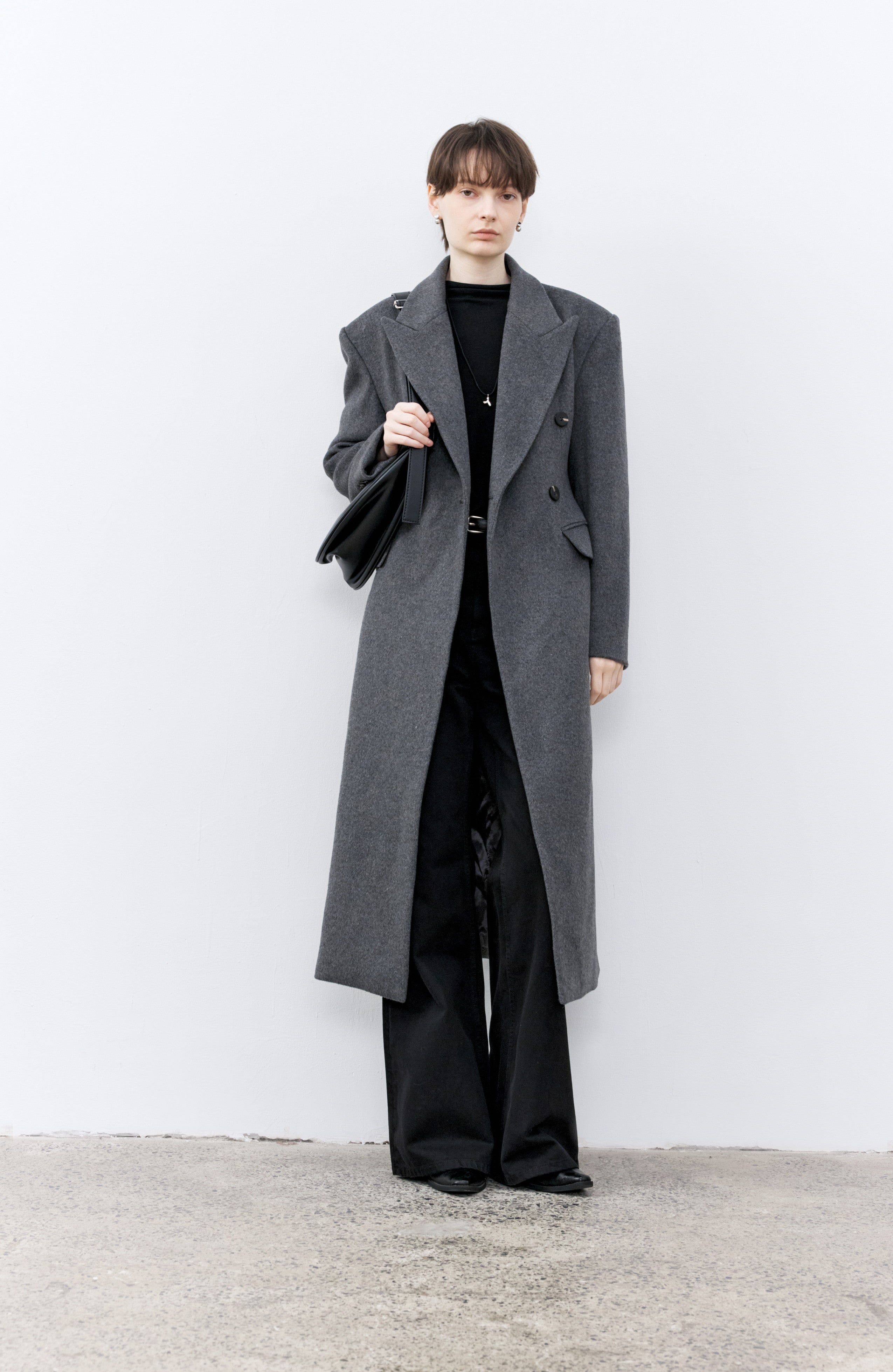 GRAY LONG PEA COAT