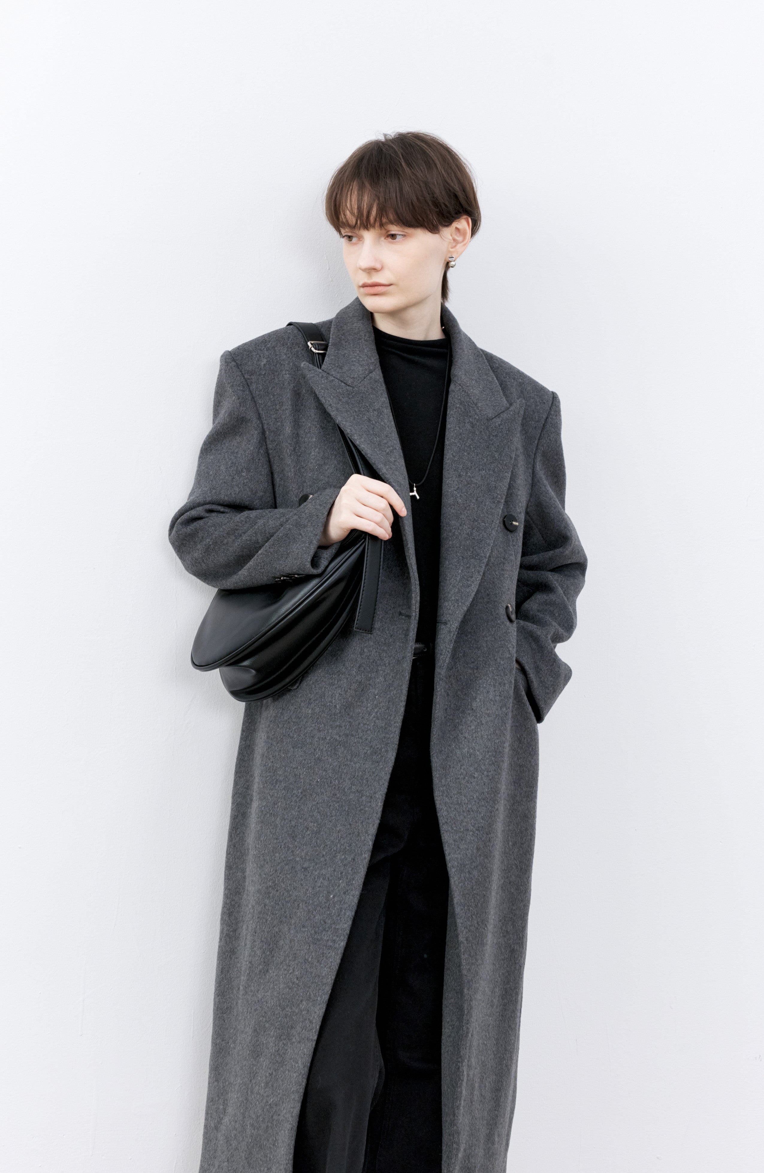 GRAY LONG PEA COAT