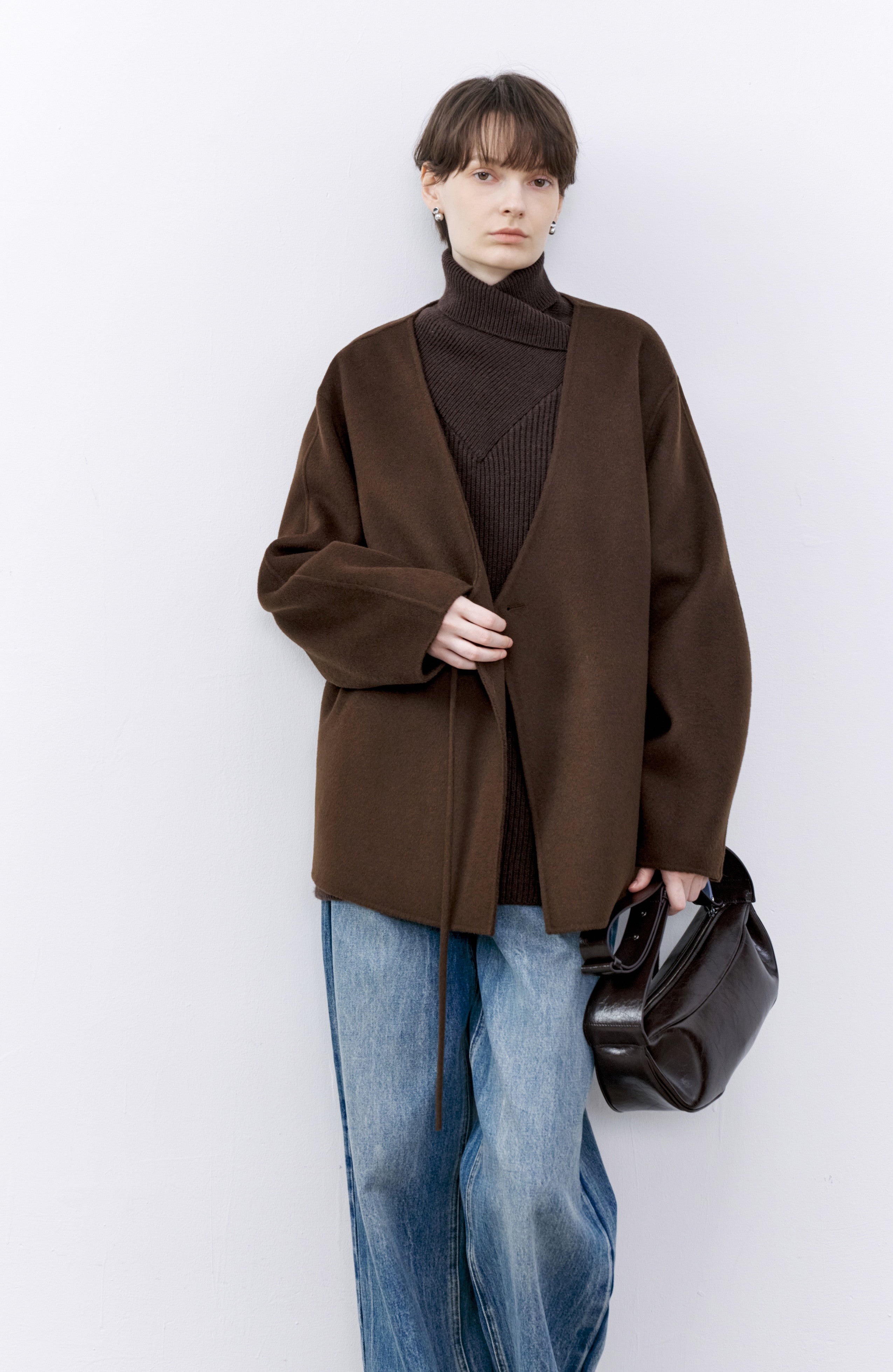 LAYERED PLACKET WOOL COAT