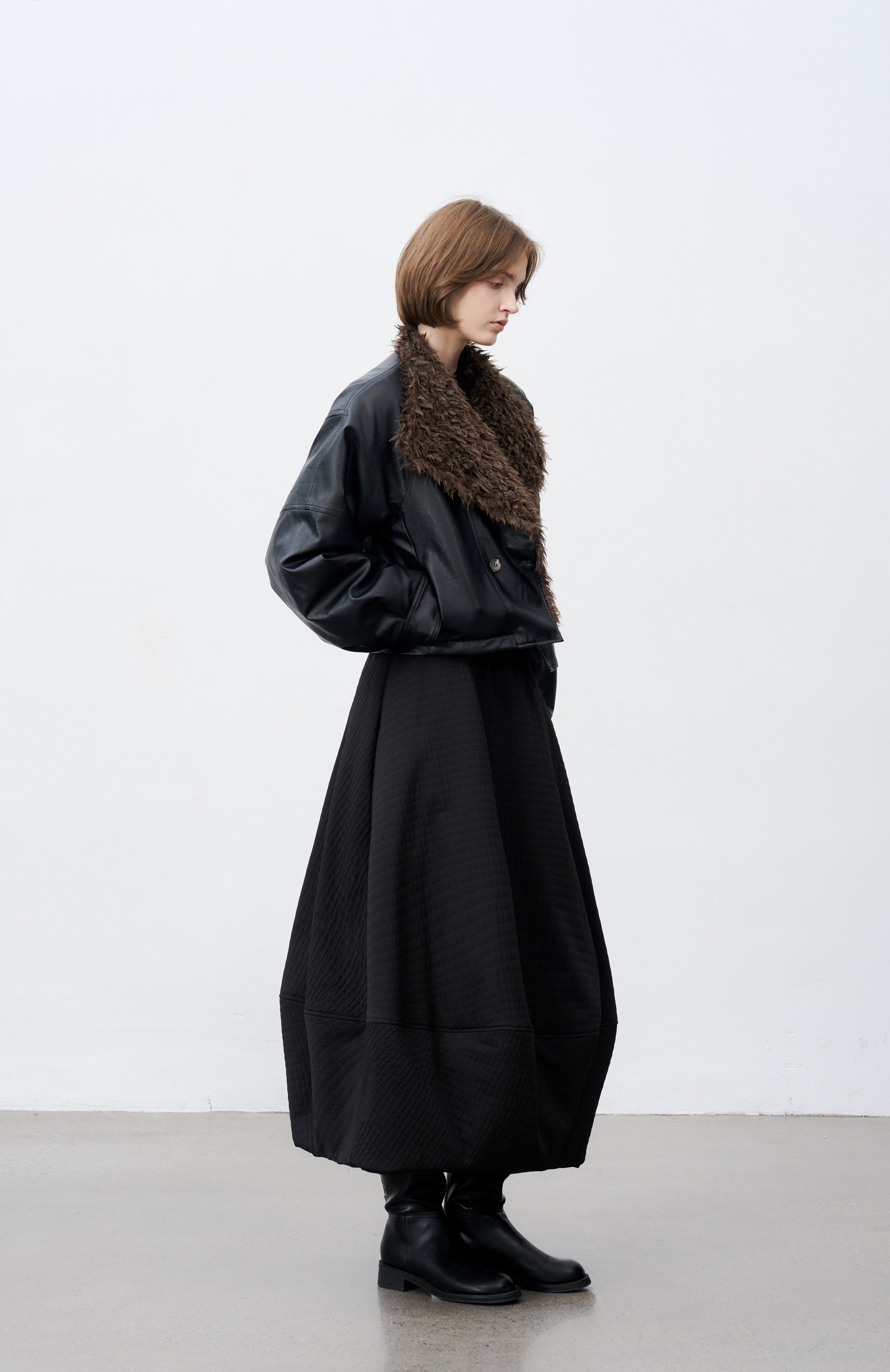 JACQUARD GRID BALLOON SKIRT