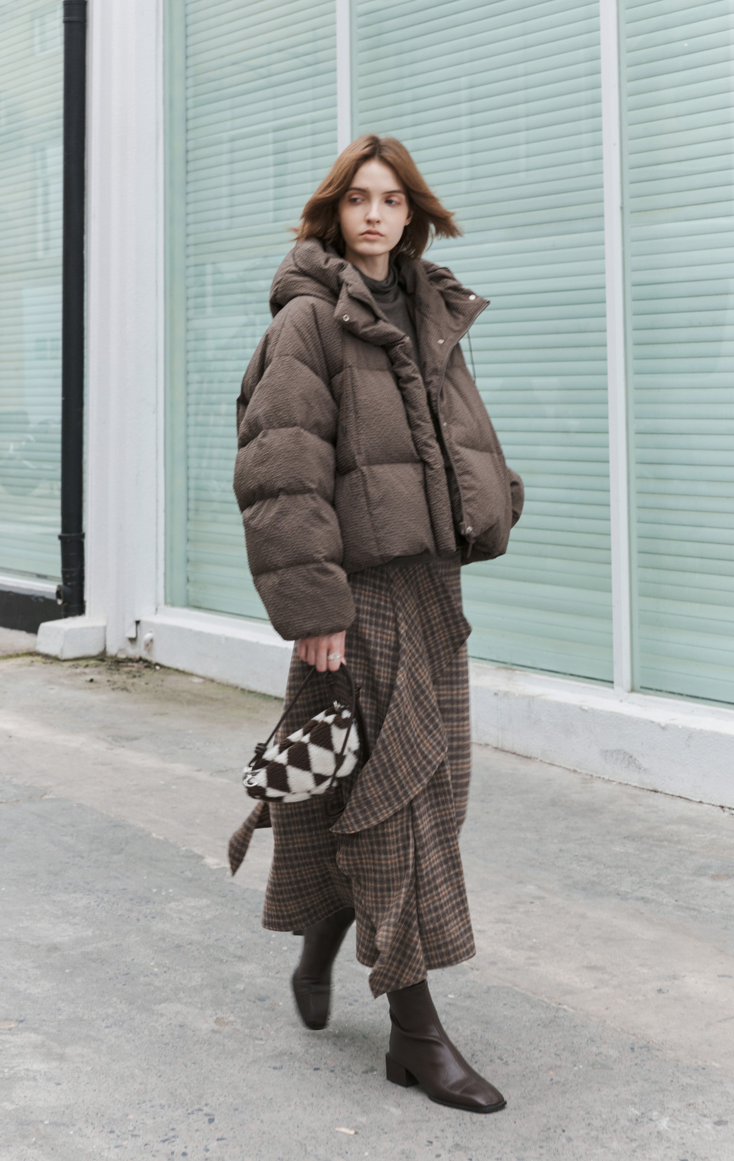 BRUSHED PLAID FRILL SKIRT / 기모 체크 프릴 스커트