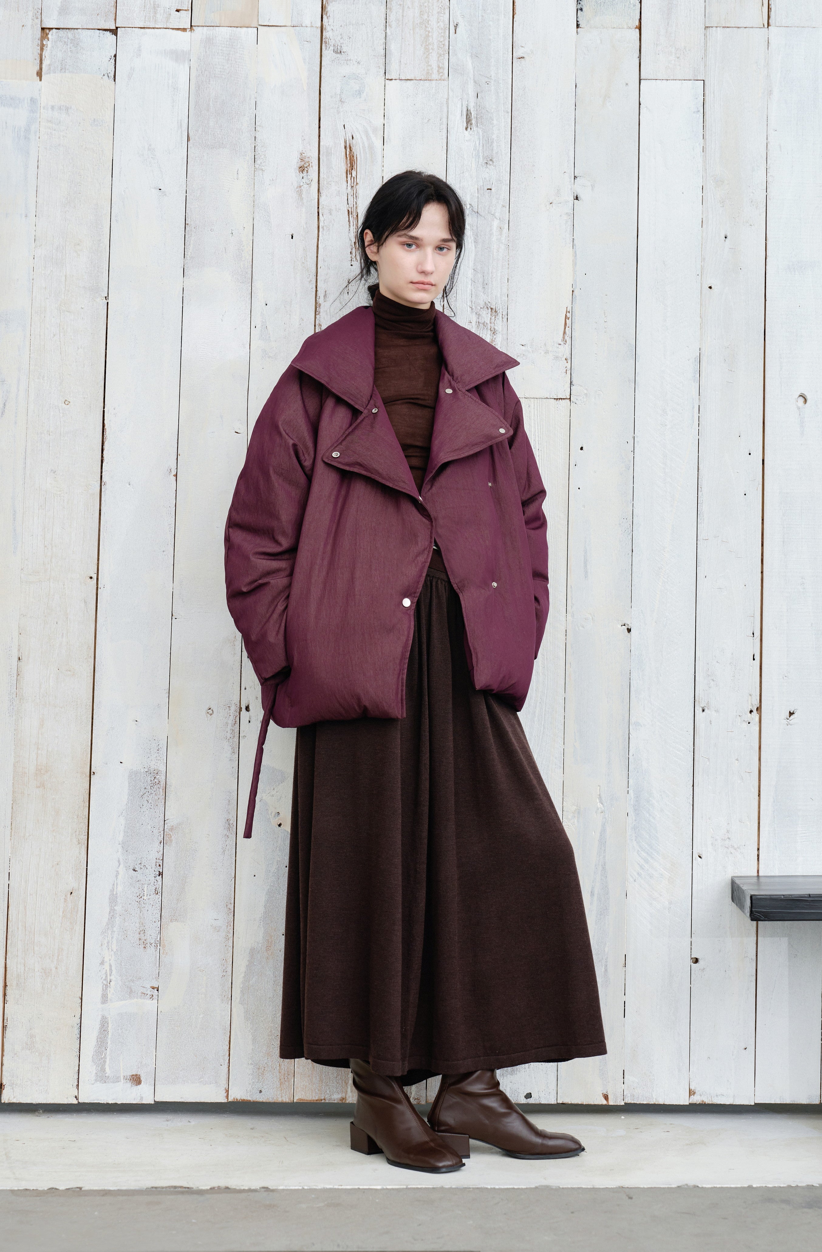 お値下げ致します！ダックスダウンコート渋いワインレッドの色合いです！ EDGE COLOR LAPEL DOWN