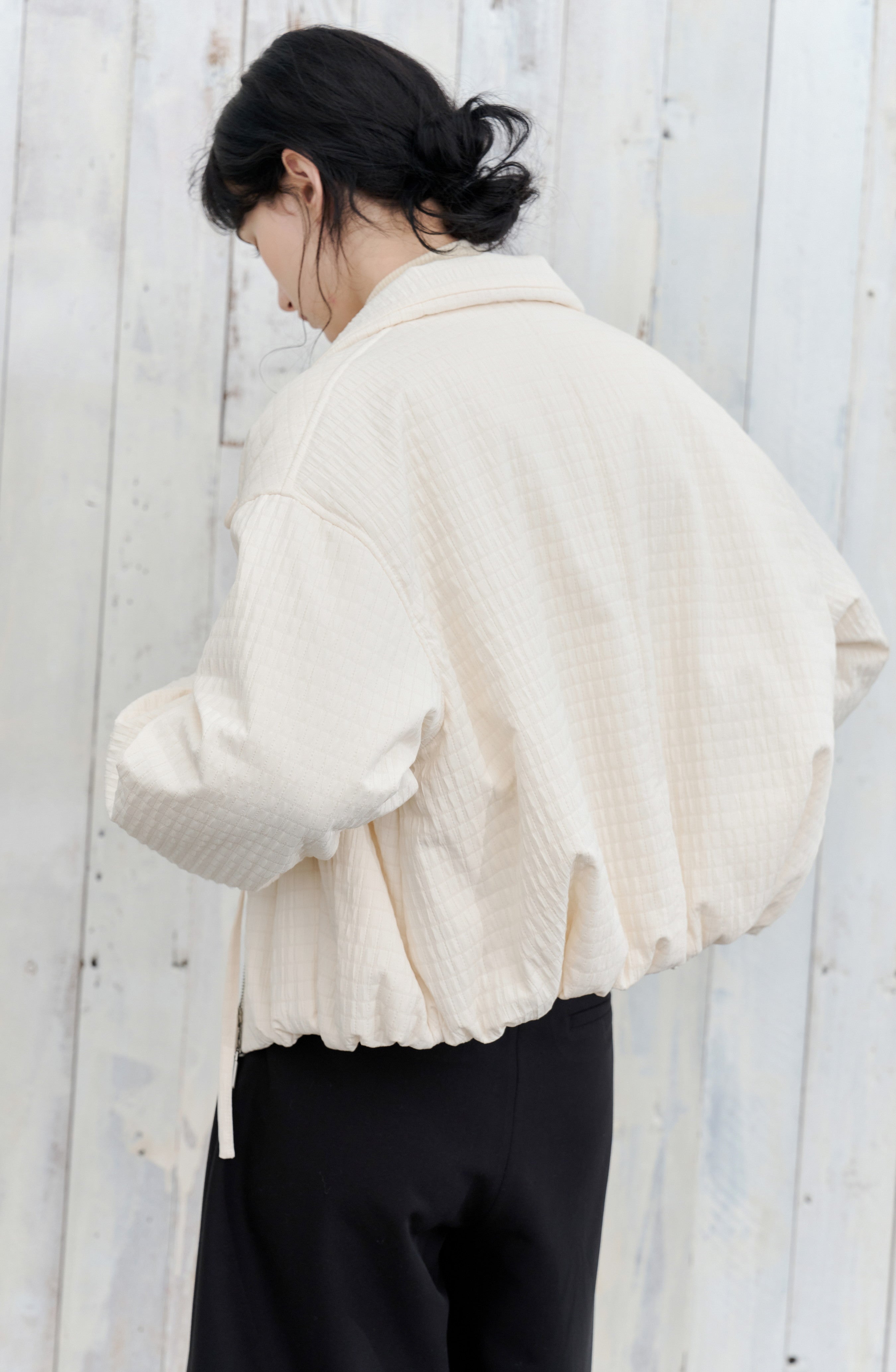 JACQUARD GRID BALLOON BLOUSON