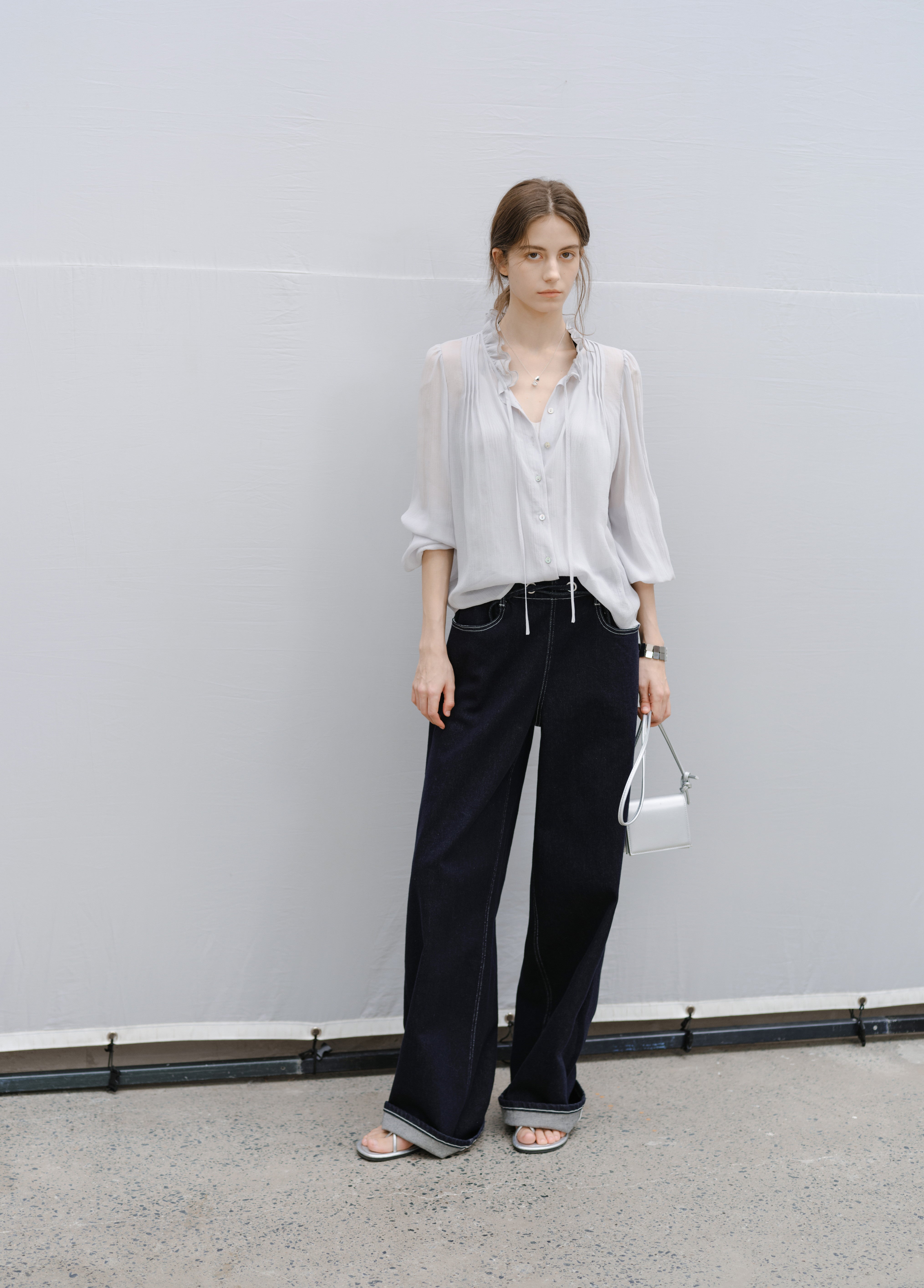 SHEER FRILL DRAPE BLOUSE / シアーフリルドレープブラウス