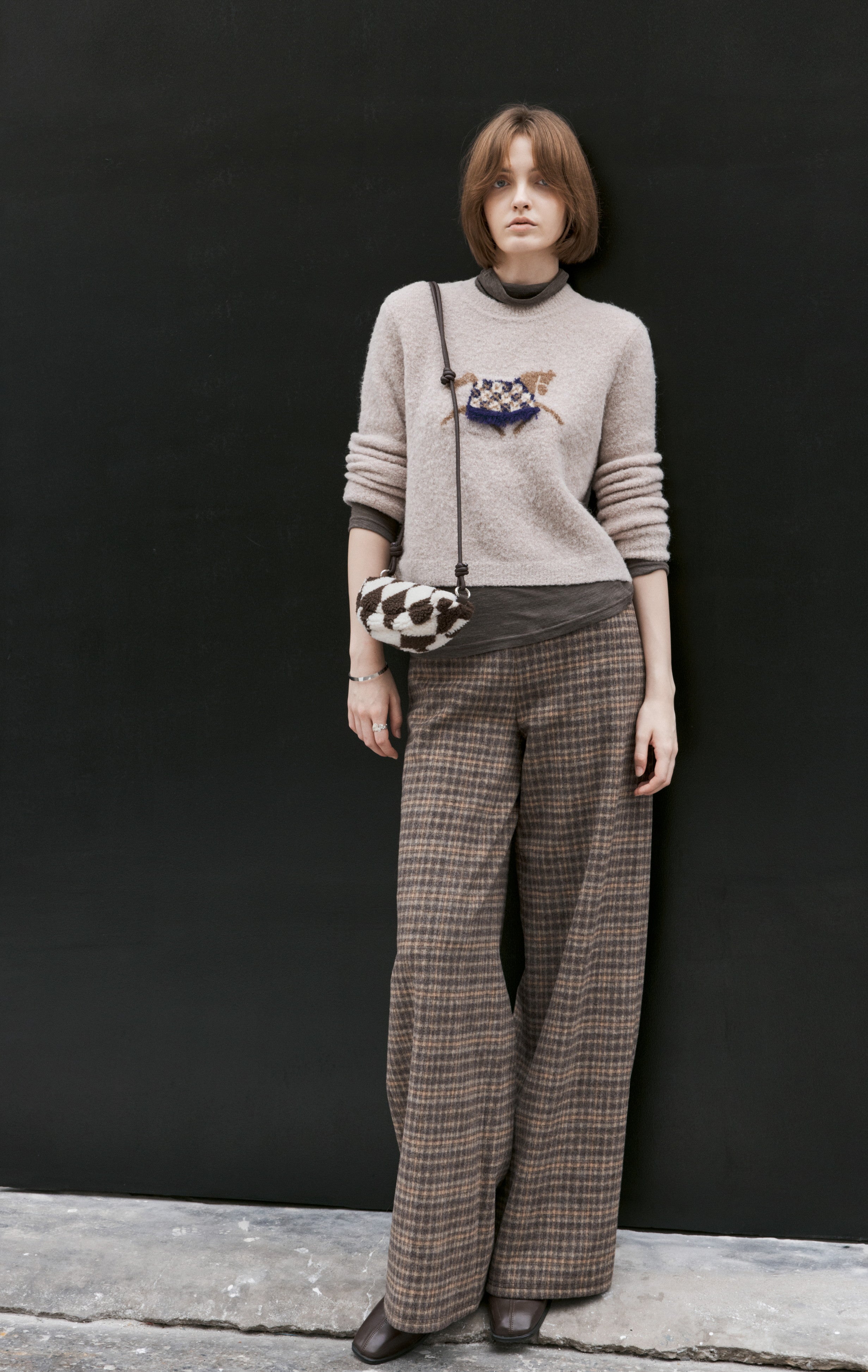 BRUSHED PLAID WIDE PANTS / 기모 체크 와이드 팬츠