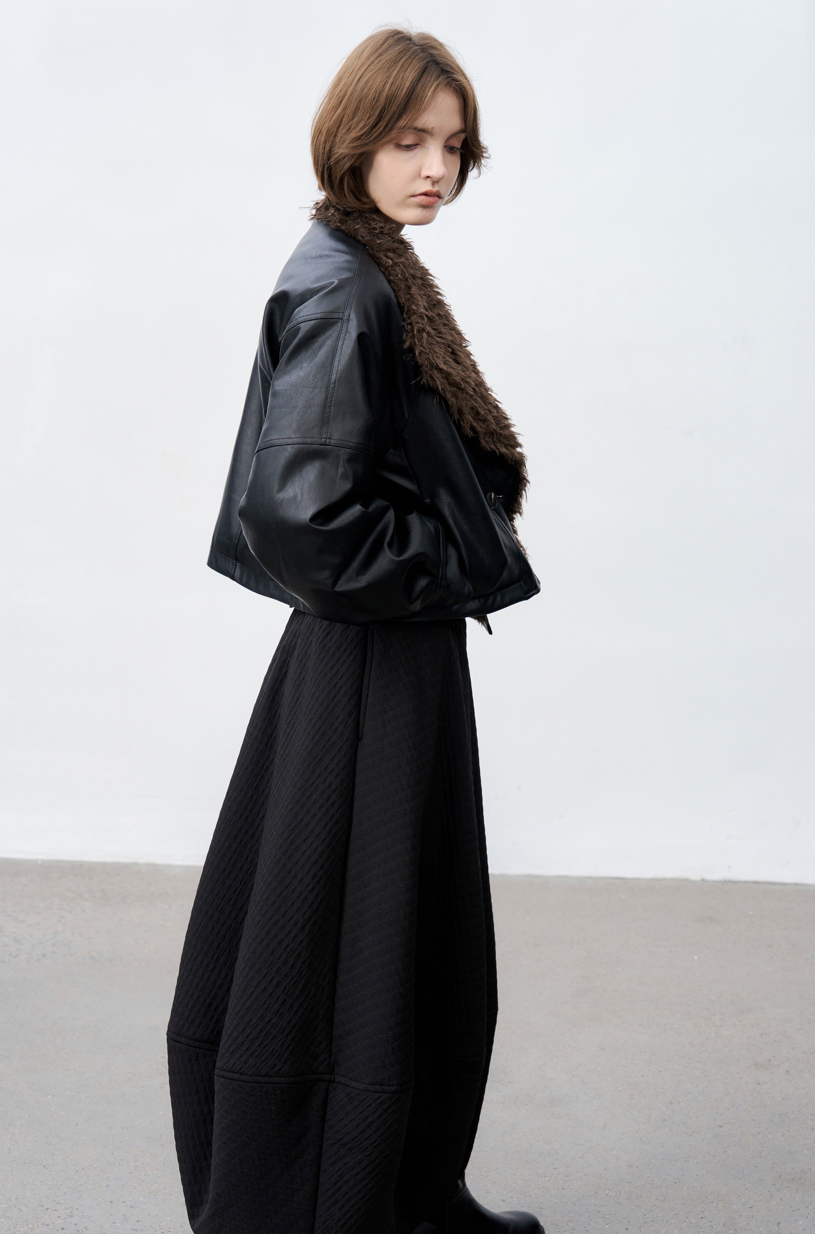 JACQUARD GRID BALLOON SKIRT