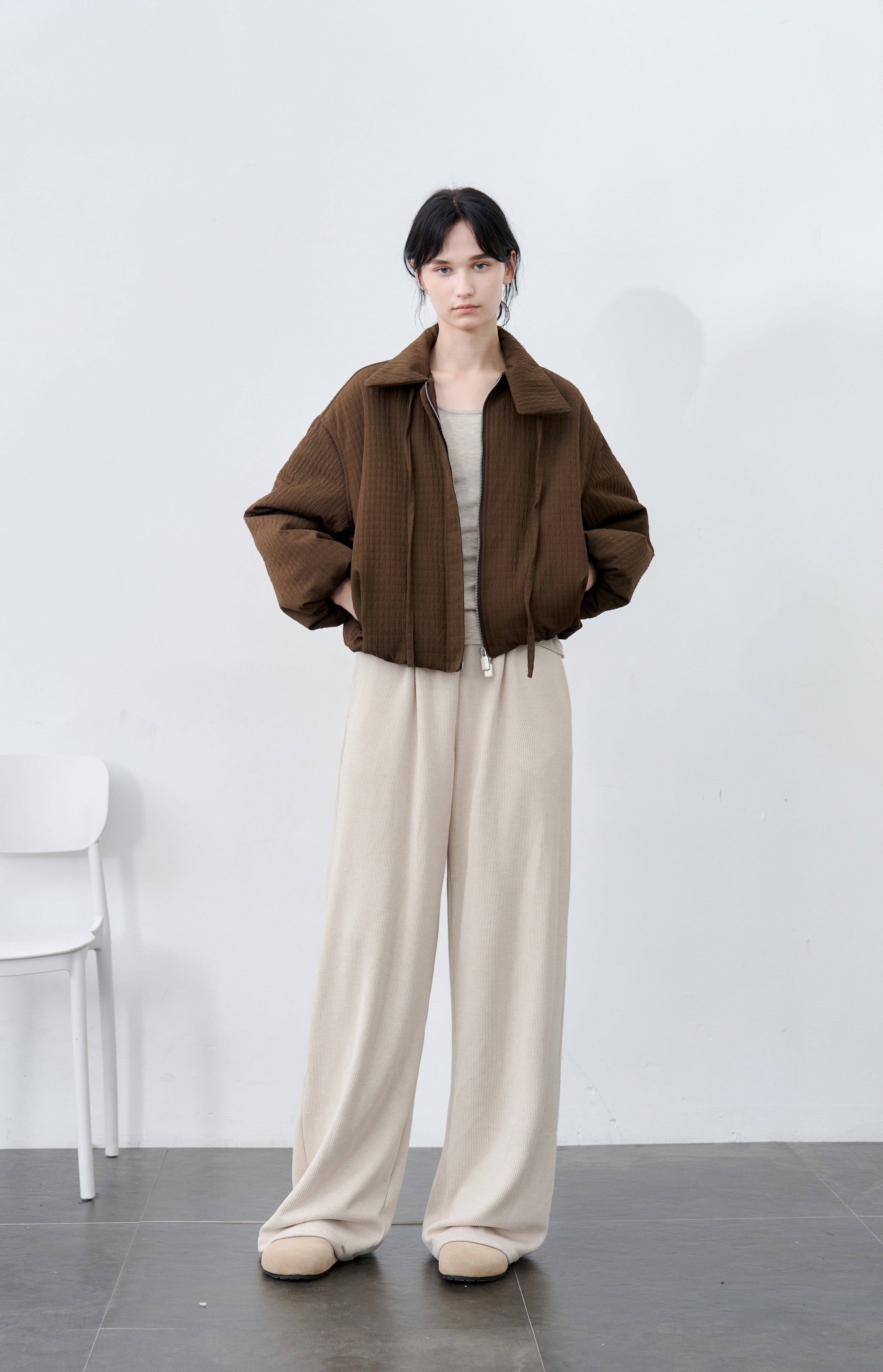 JACQUARD GRID BALLOON BLOUSON