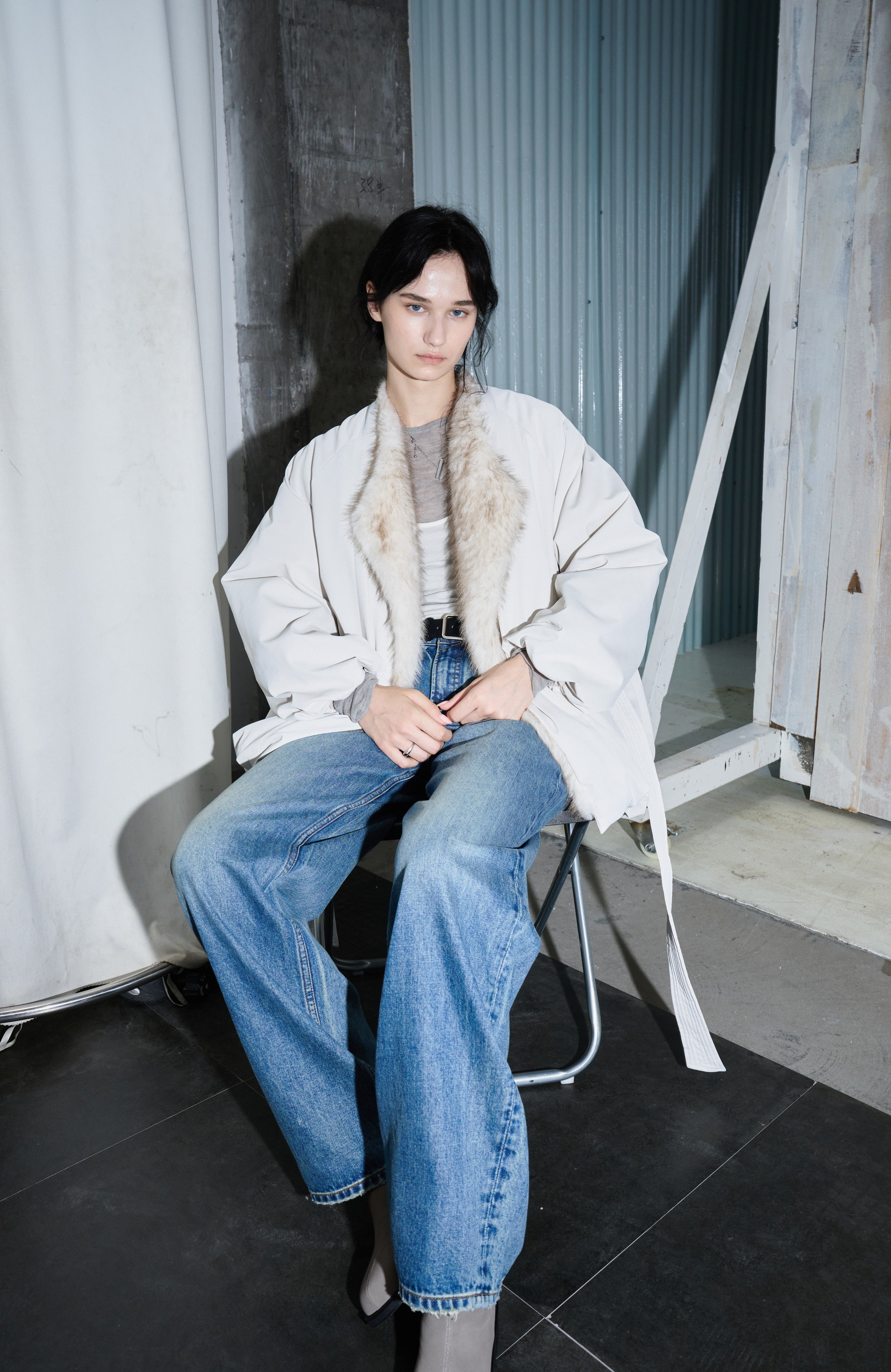 FUR LAPEL DRAPE DOWN