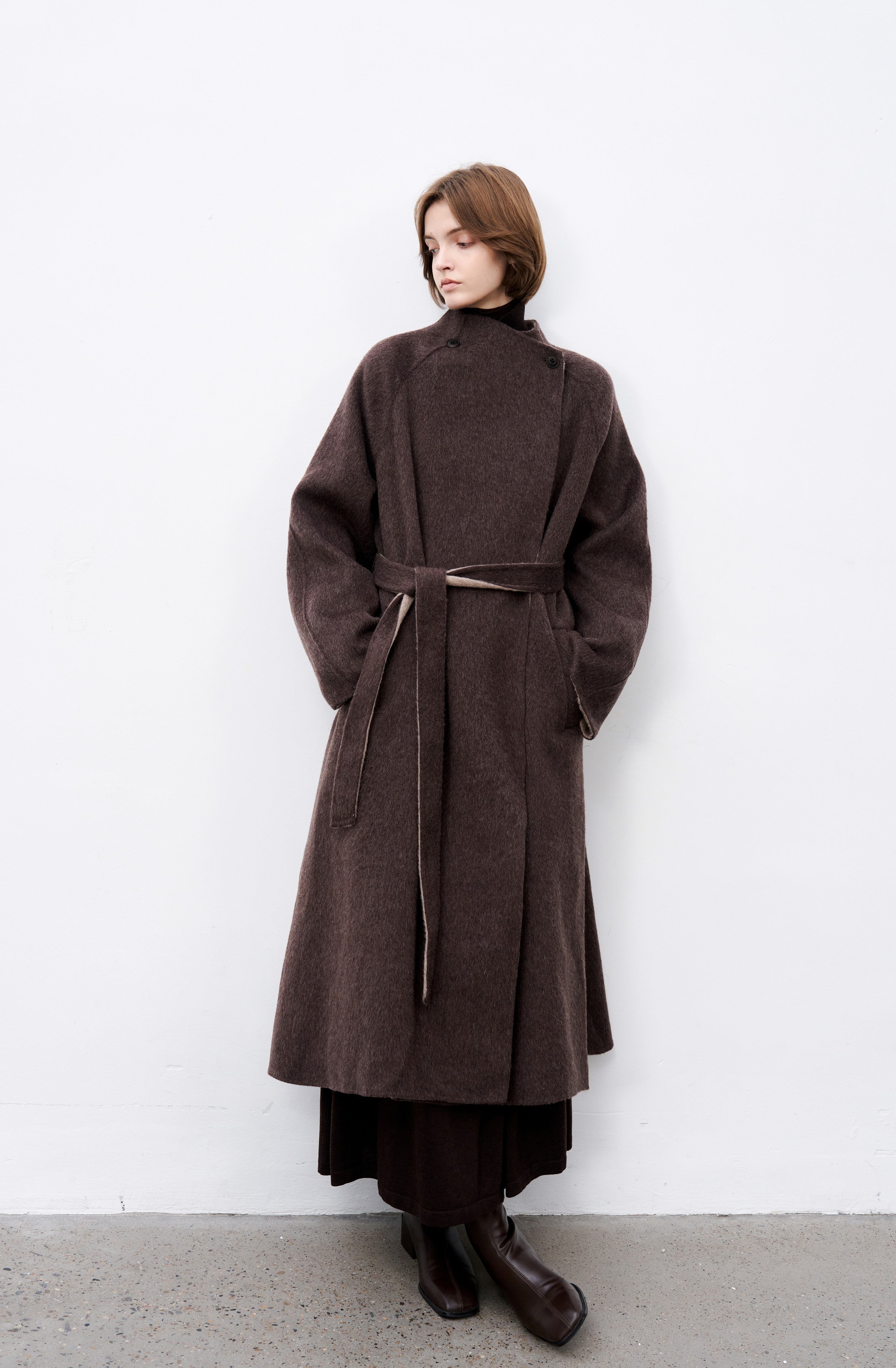 WRAP LAPEL WOOL COAT / ラップラペルウールコート